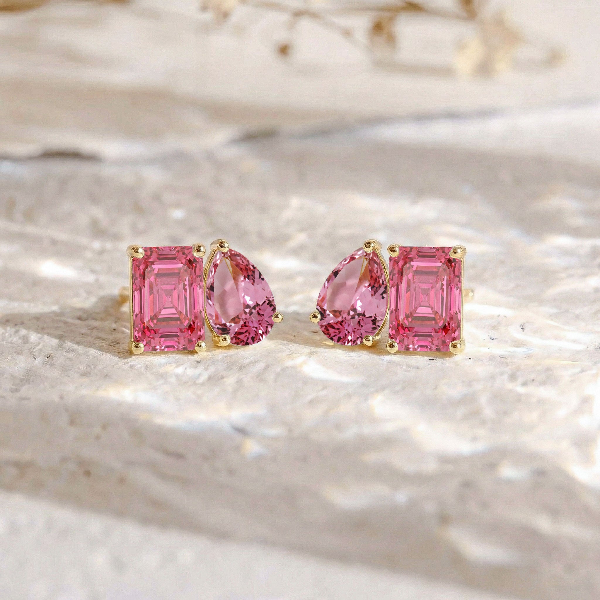 Pink Tourmaline Pear and Octagon Stud Earrings in 925 Sterling Silver 6*4MM 2ct