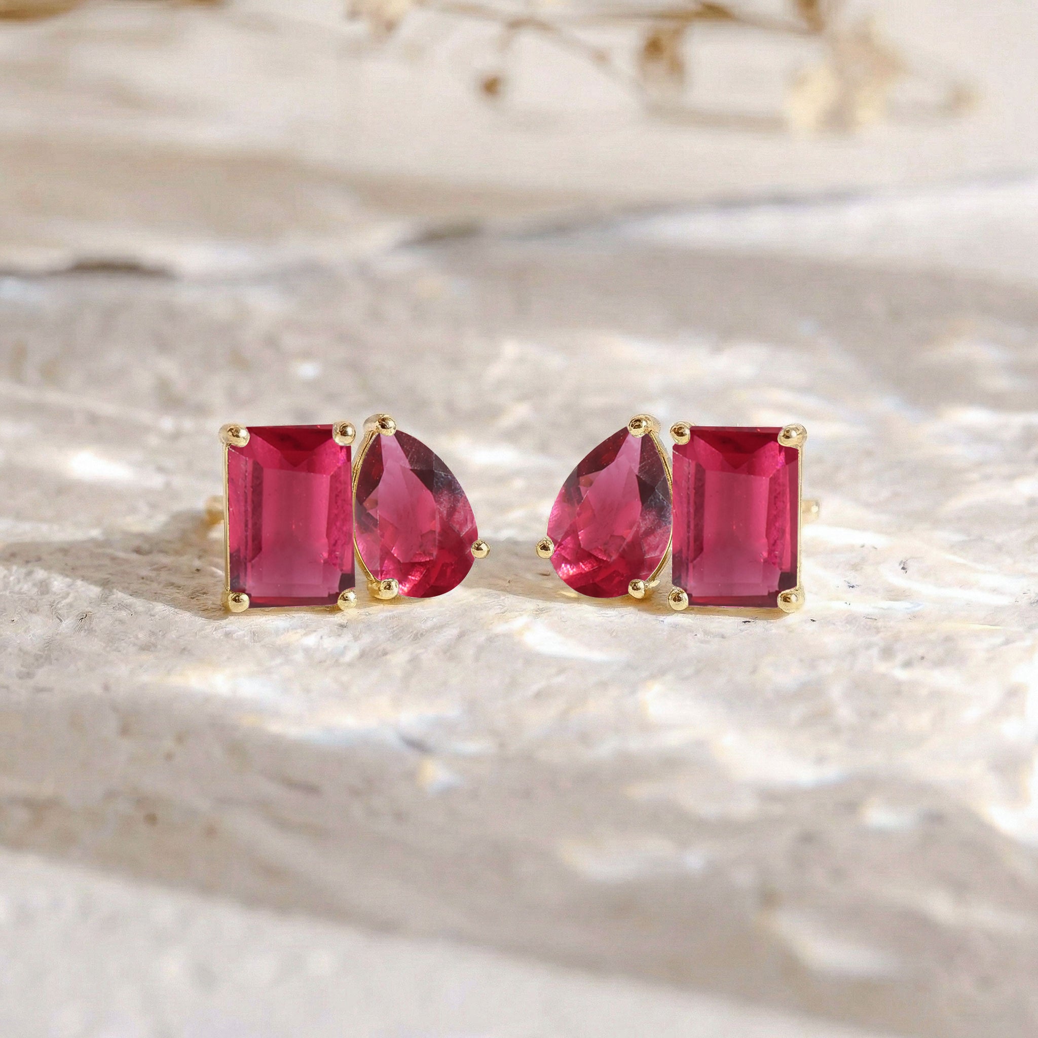 Pink Tourmaline Pear and Octagon Stud Earrings in 925 Sterling Silver 6*4MM 2ct