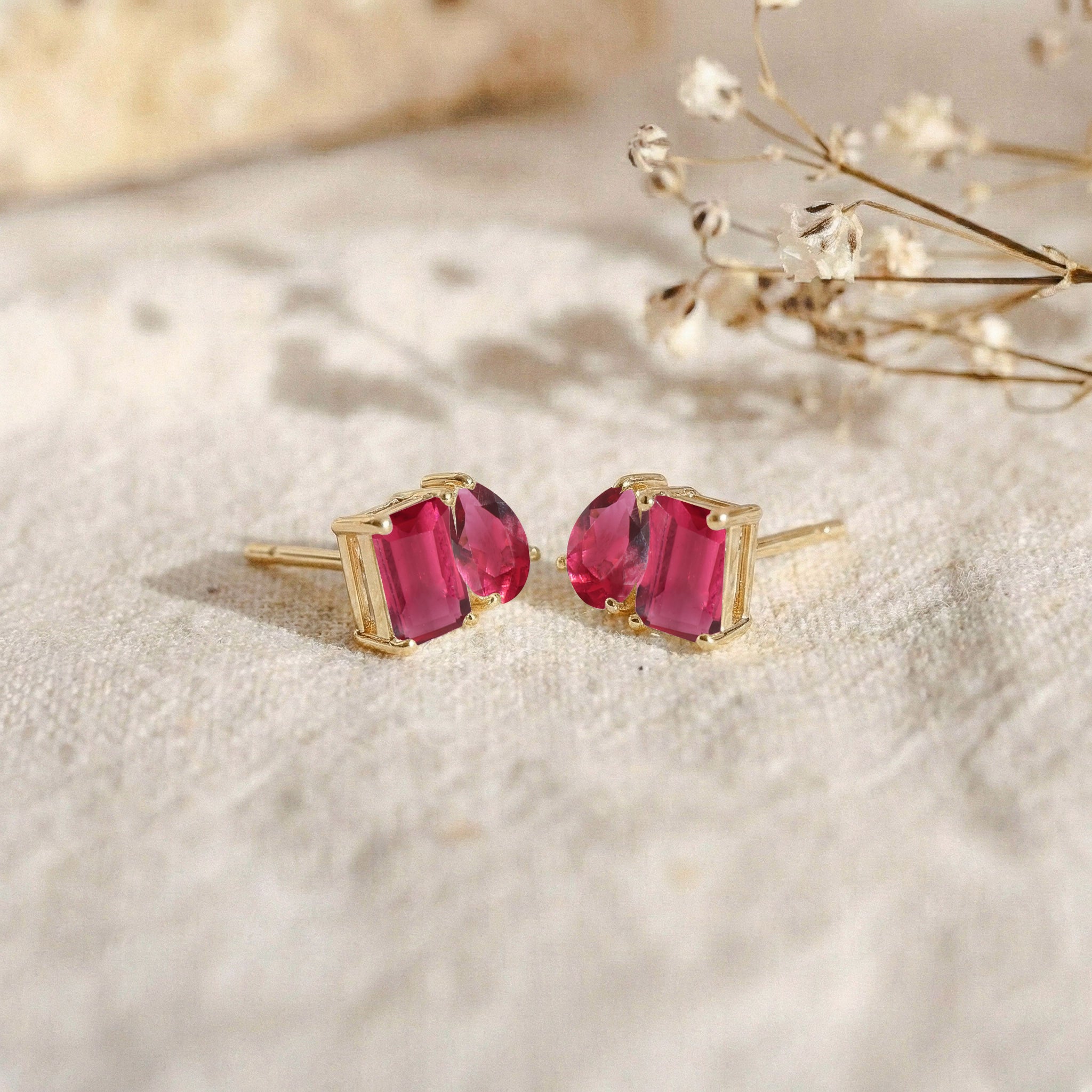 Pink Tourmaline Pear and Octagon Stud Earrings in 925 Sterling Silver 6*4MM 2ct