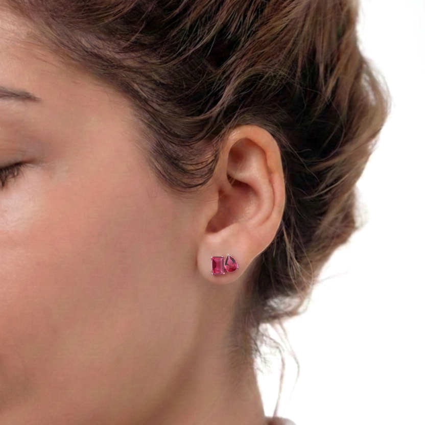 Pink Tourmaline Pear and Octagon Stud Earrings in 925 Sterling Silver 6*4MM 2ct
