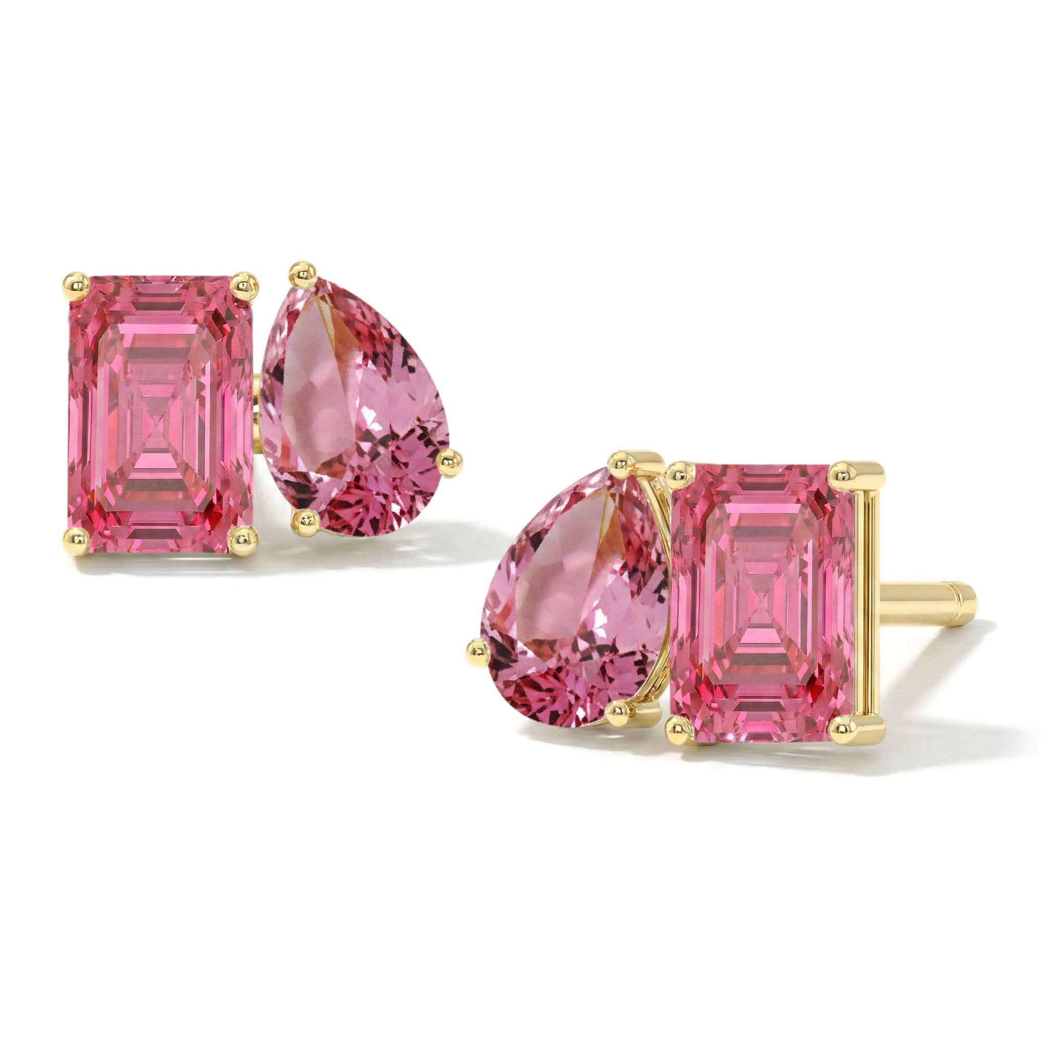 Pink Tourmaline Pear and Octagon Stud Earrings in 925 Sterling Silver 6*4MM 2ct
