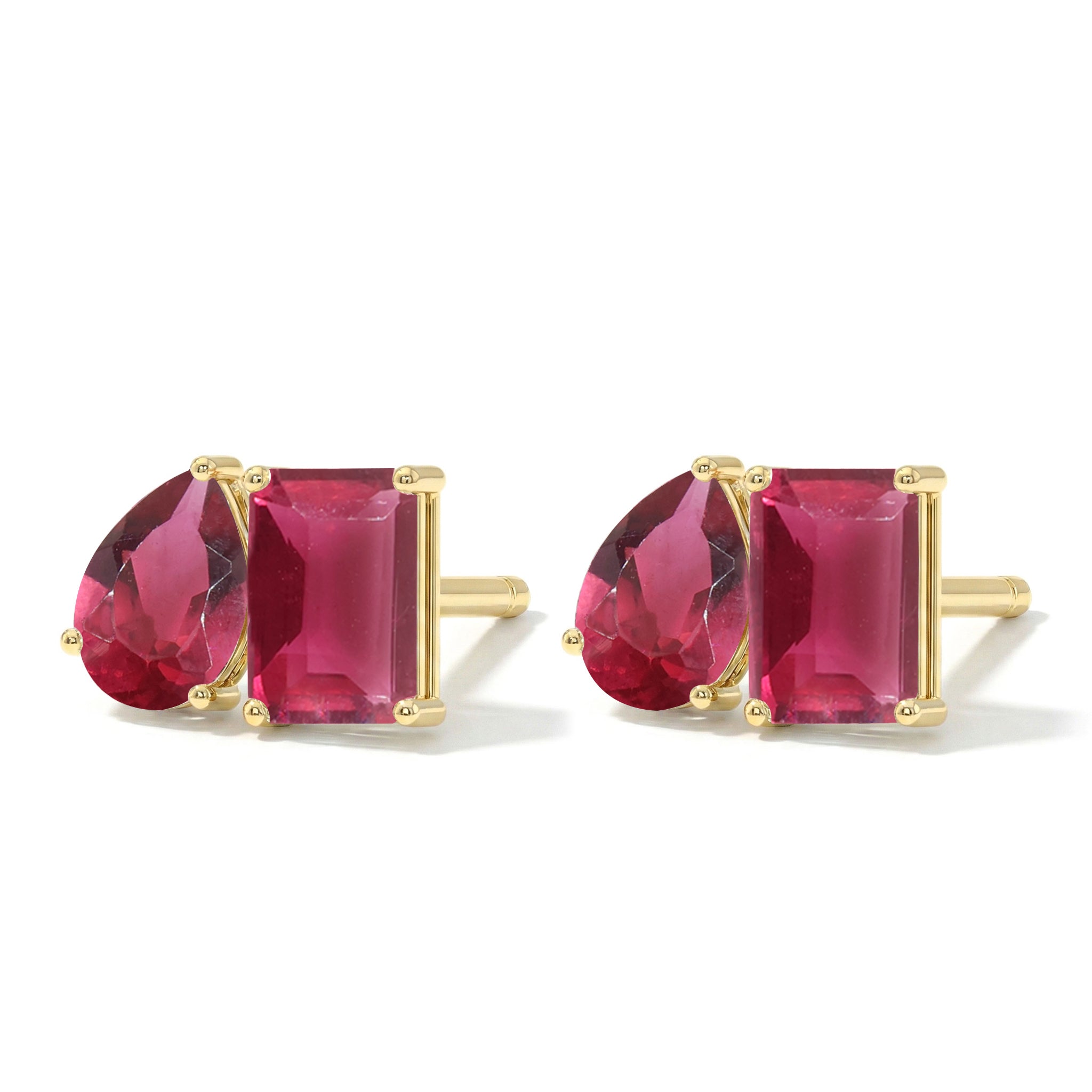 Pink Tourmaline Pear and Octagon Stud Earrings in 925 Sterling Silver 6*4MM 2ct