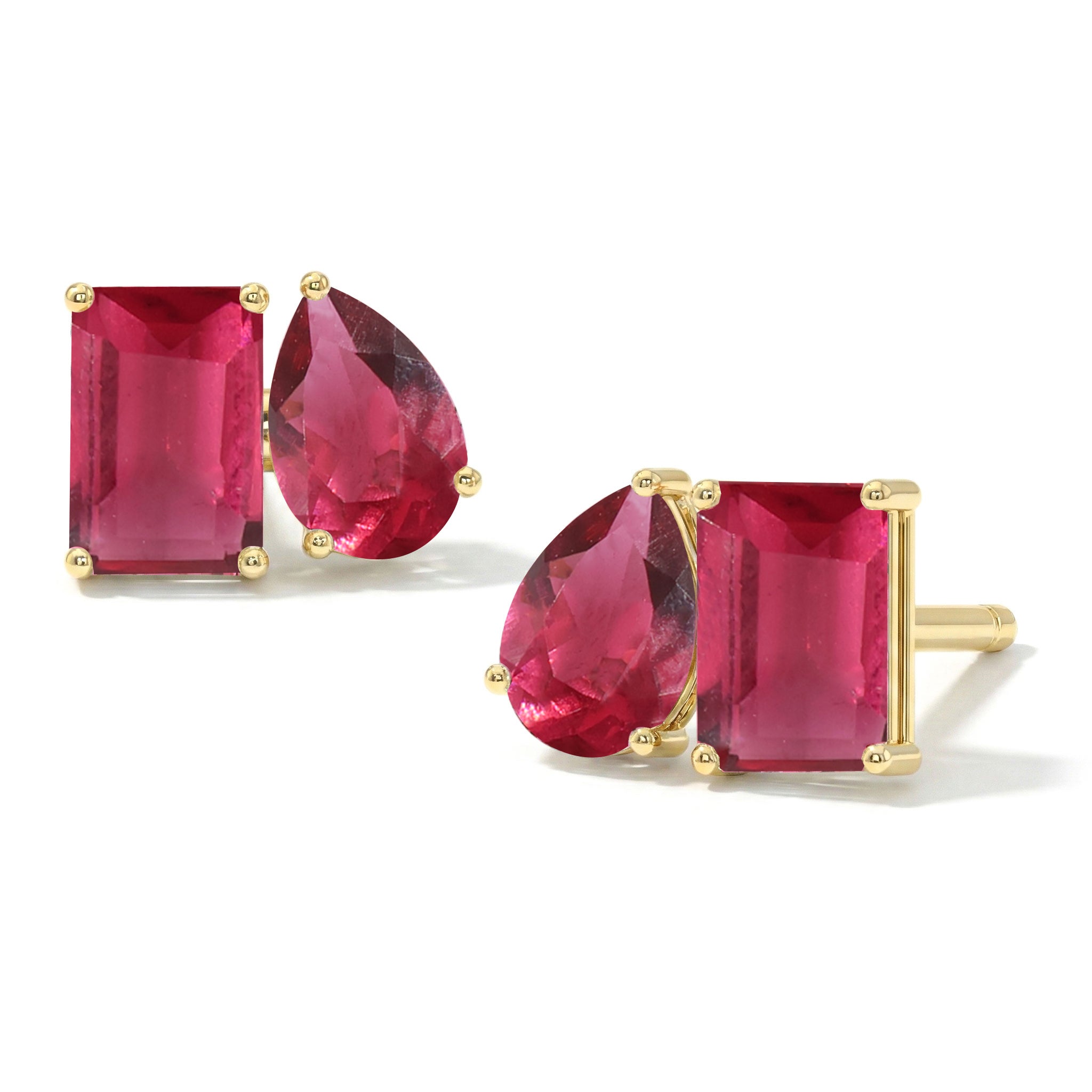 Pink Tourmaline Pear and Octagon Stud Earrings in 925 Sterling Silver 6*4MM 2ct