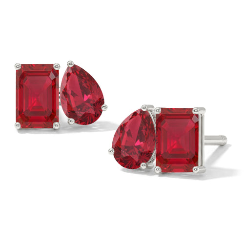 Ruby Pear and Octagon Stud Earrings in 925 Sterling Silver 6*4MM 2ct