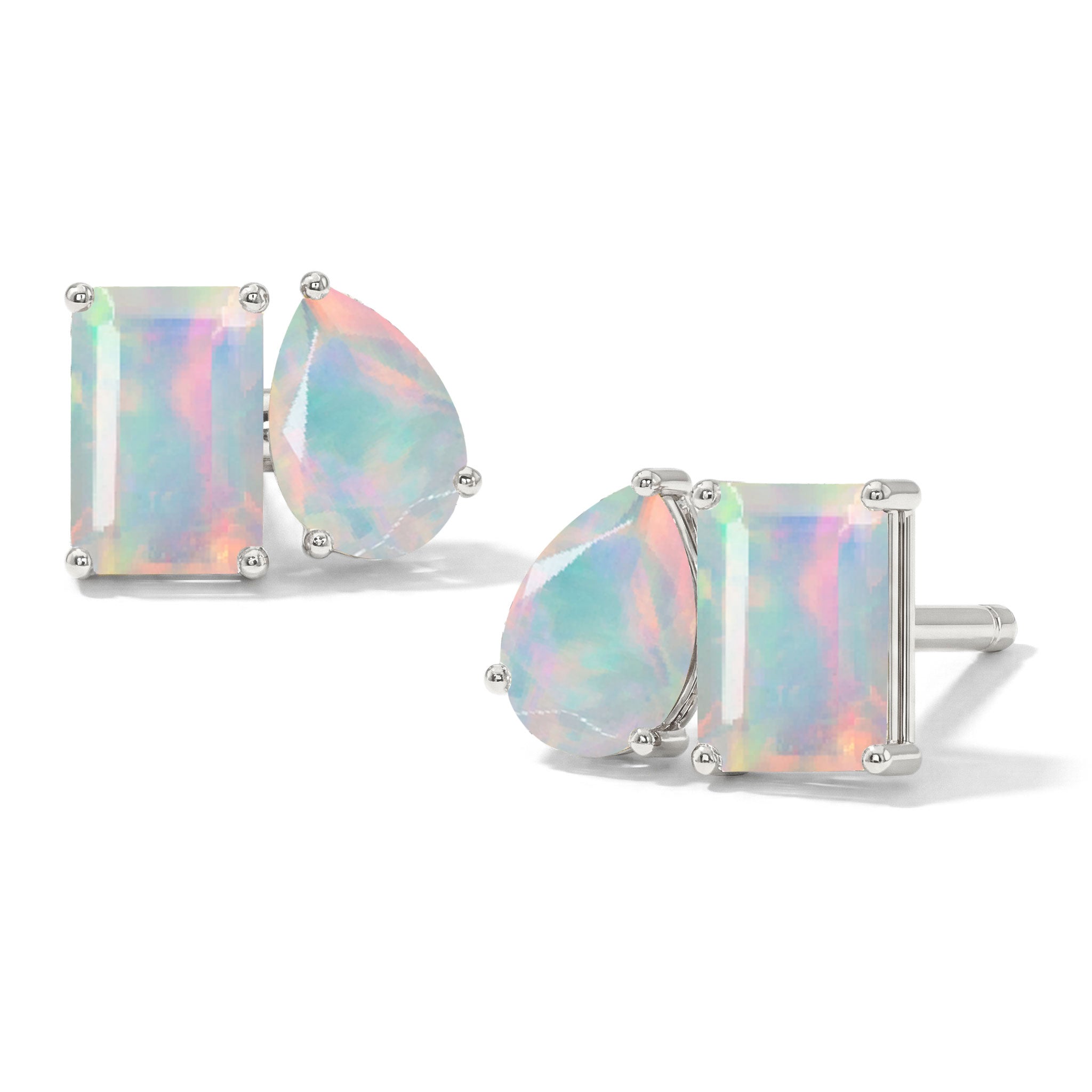 White Opal Pear and Octagon Stud Earrings in 925 Sterling Silver 6*4MM 2ct