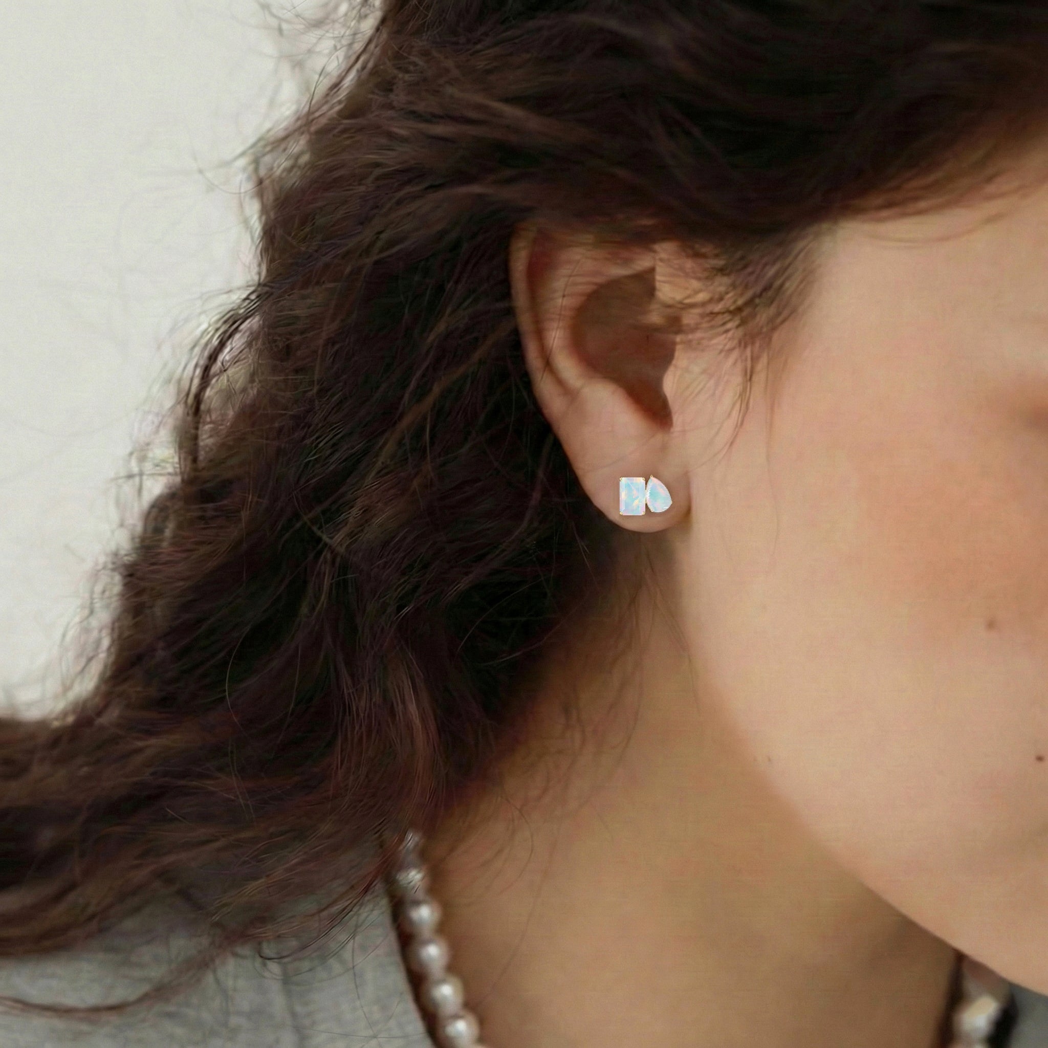 White Opal Pear and Octagon Stud Earrings in 925 Sterling Silver 6*4MM 2ct