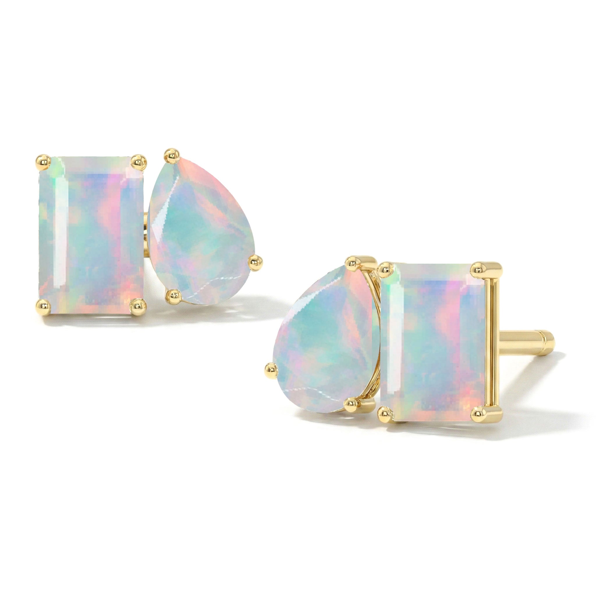 White Opal Pear and Octagon Stud Earrings in 925 Sterling Silver 6*4MM 2ct