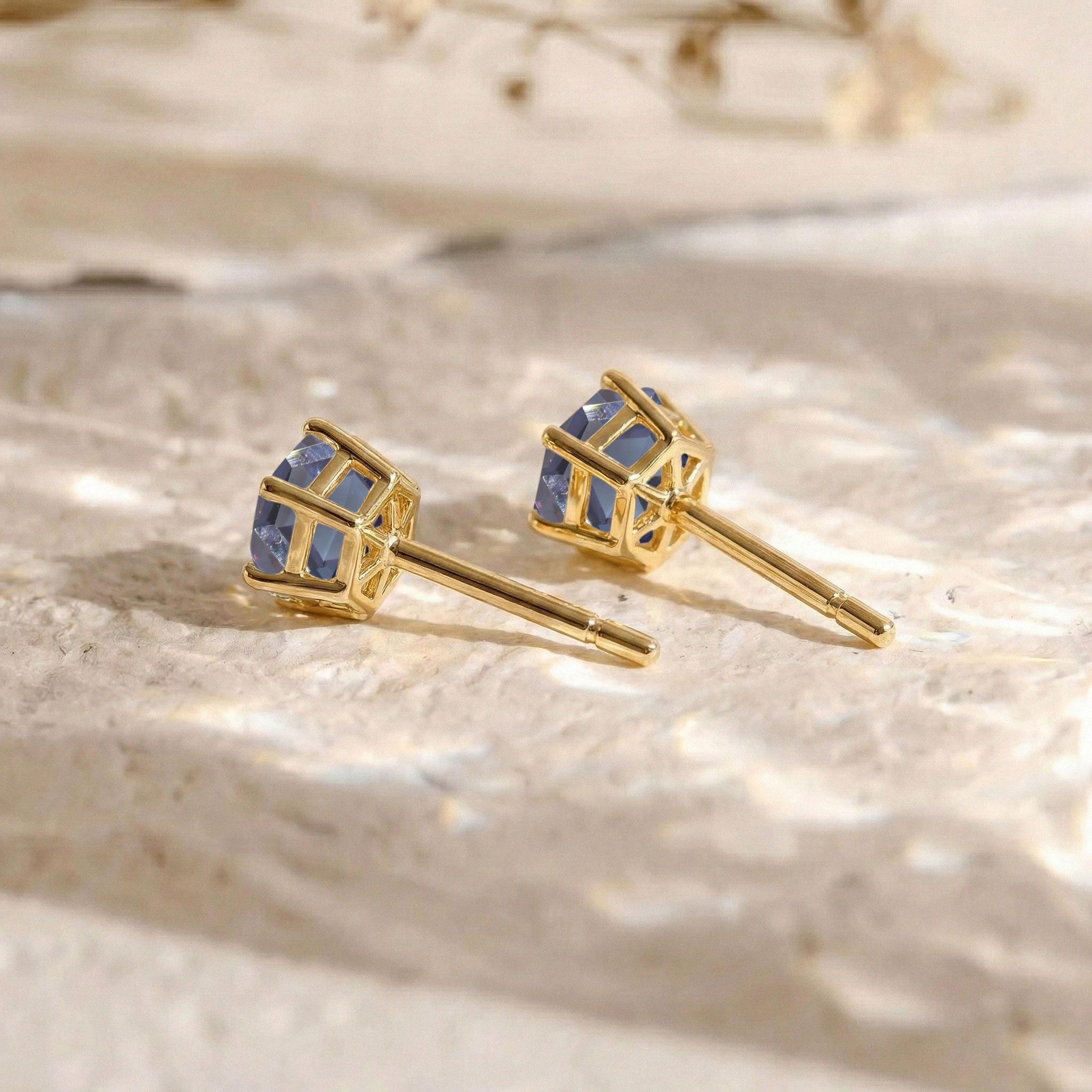 Alexandrite Hexagon Stud Earring in 925 Sterling Silver 6 MM 2ct