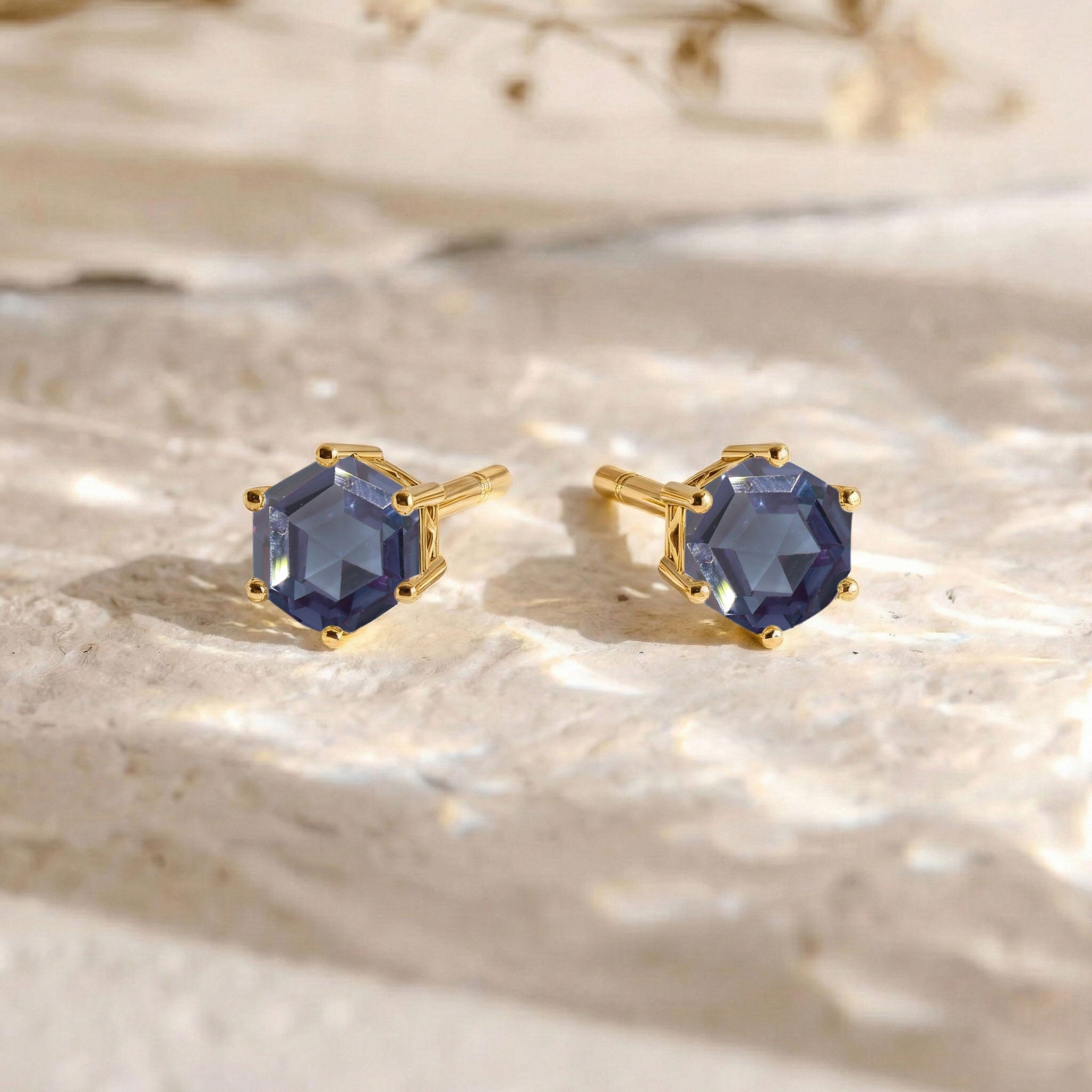 Alexandrite Hexagon Stud Earring in 925 Sterling Silver 6 MM 2ct
