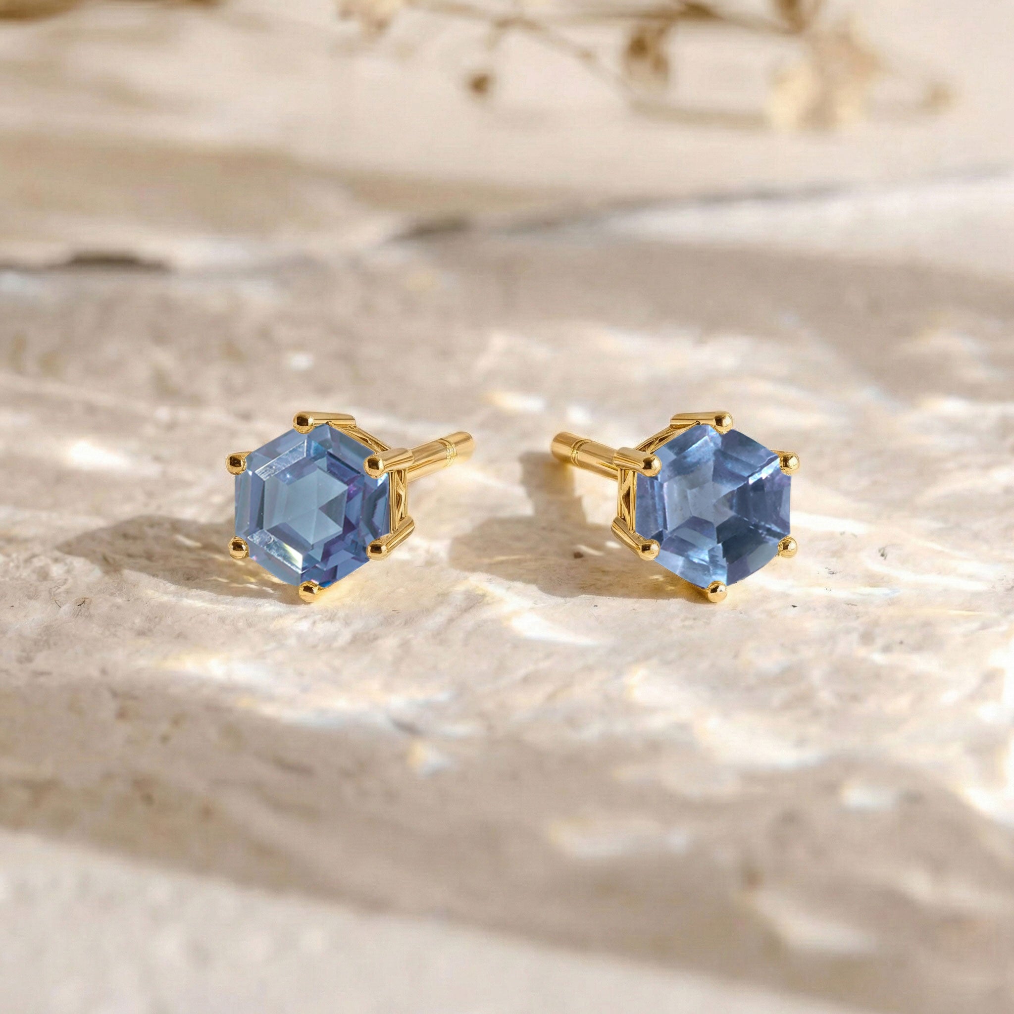 Alexandrite Hexagon Stud Earring in 925 Sterling Silver 6 MM 2ct
