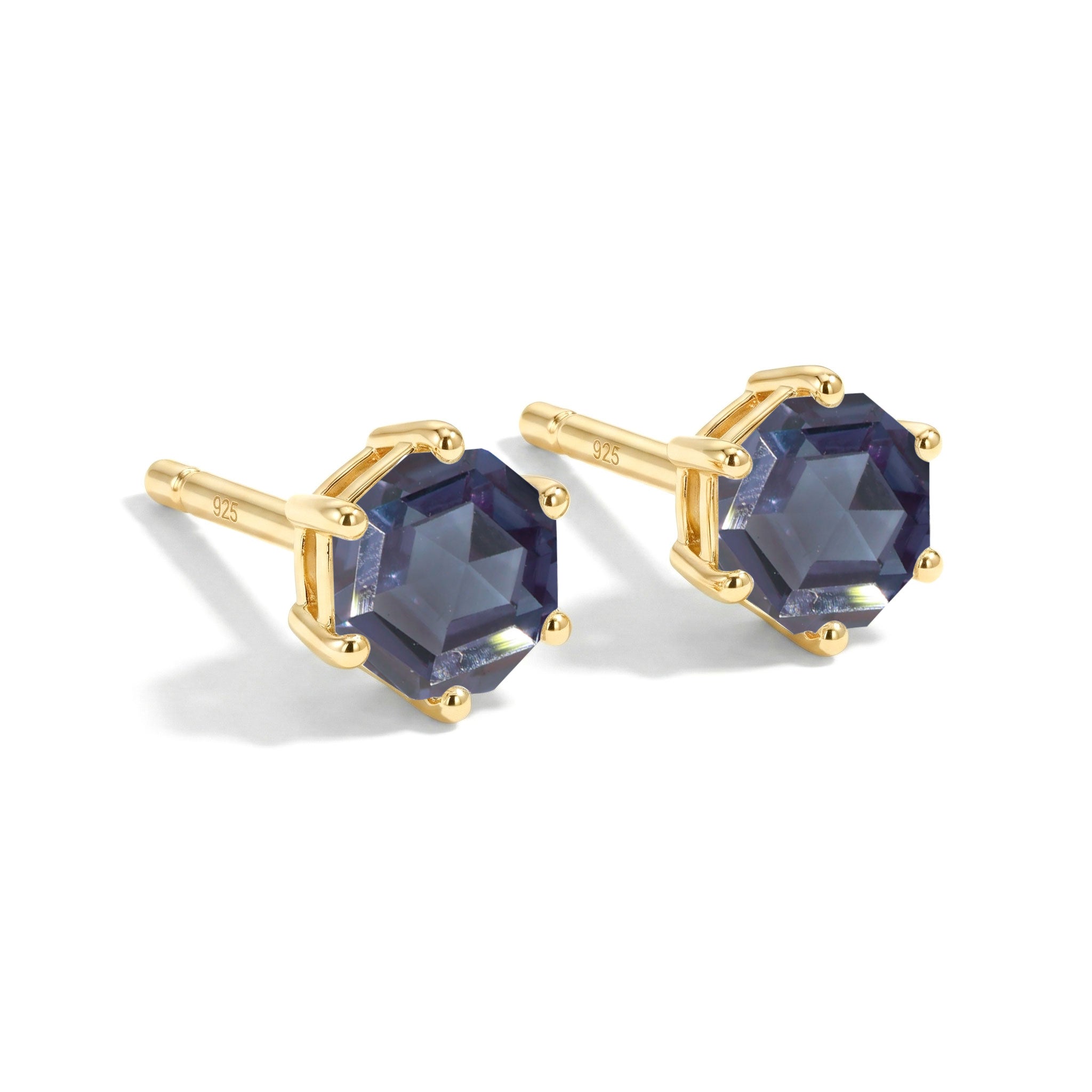Alexandrite Hexagon Stud Earring in 925 Sterling Silver 6 MM 2ct