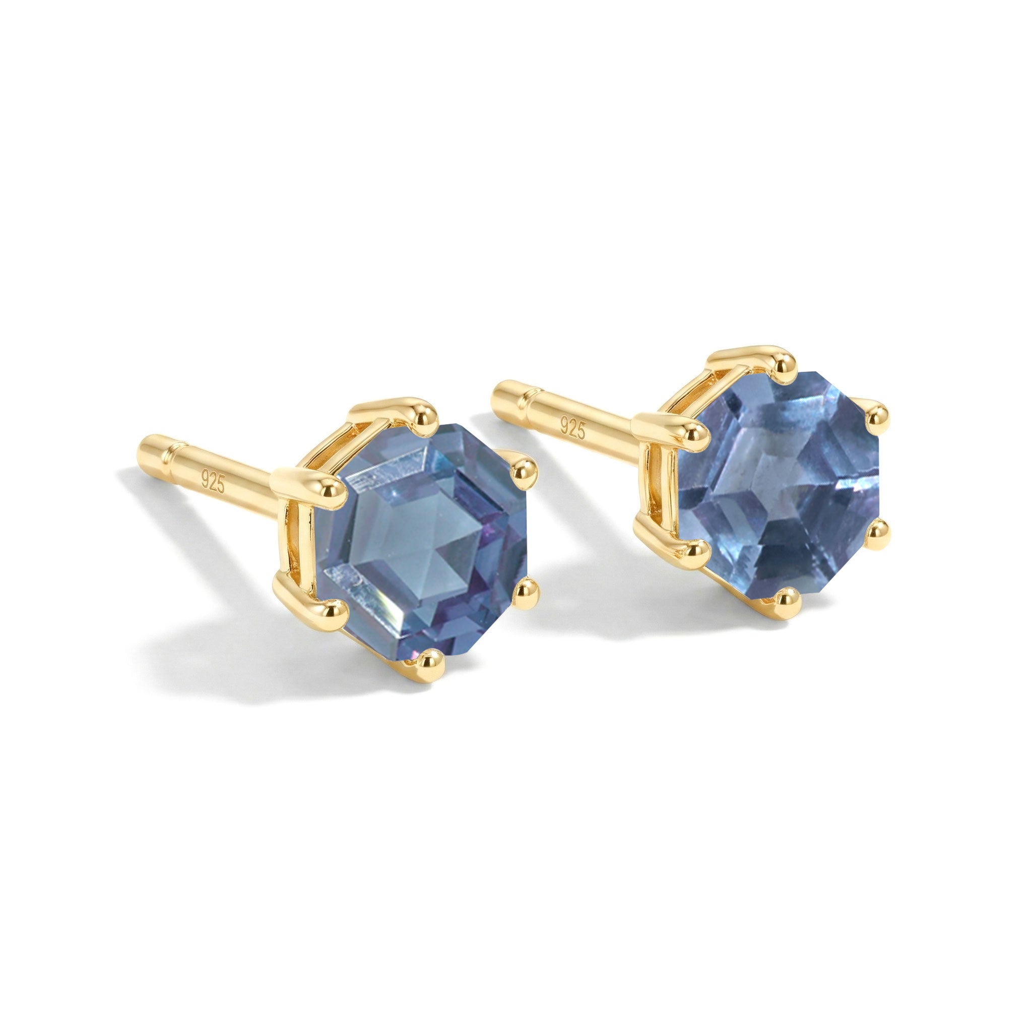 Alexandrite Hexagon Stud Earring in 925 Sterling Silver 6 MM 2ct