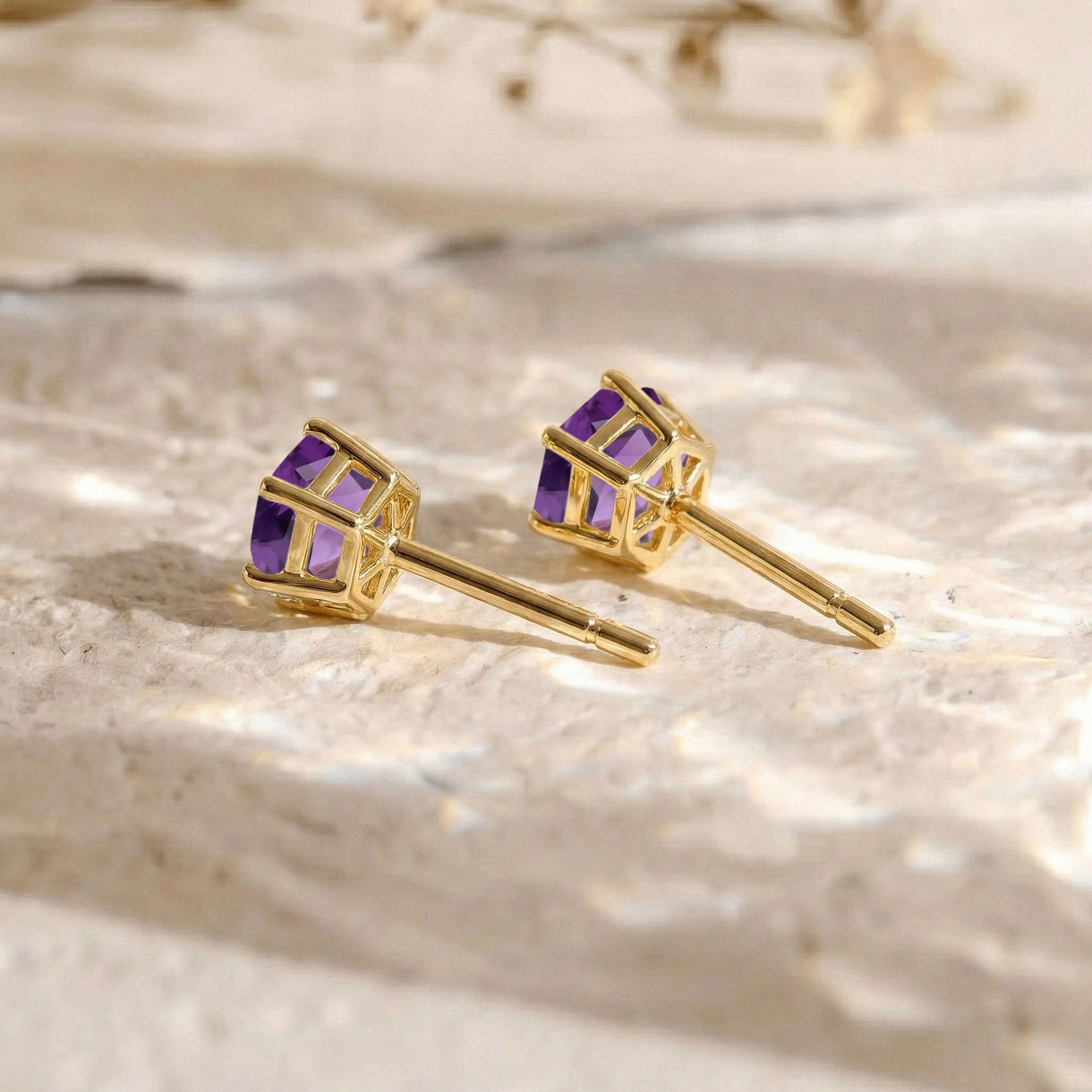 Amethyst Hexagon Stud Earring in 925 Sterling Silver 6 MM 2ct