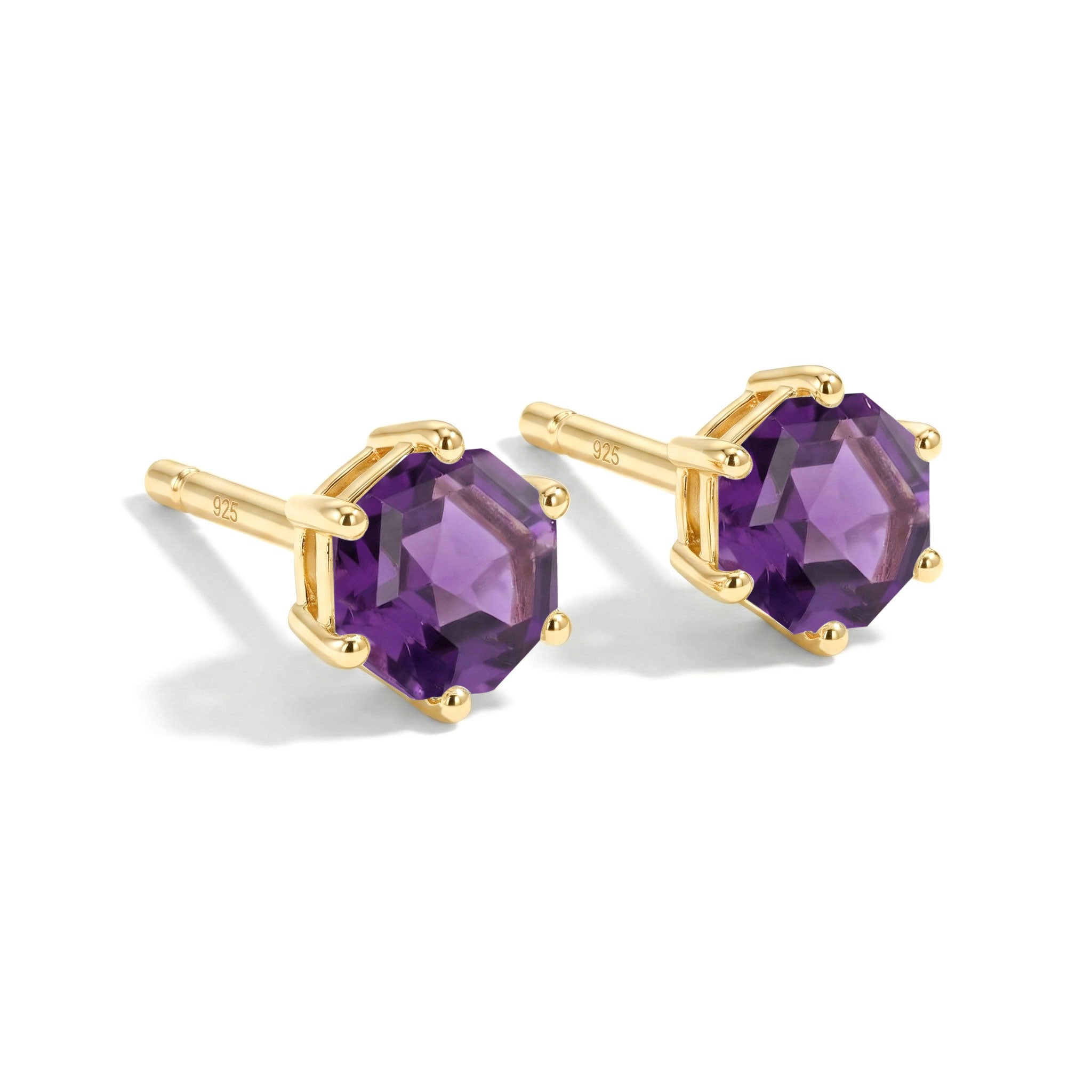 Amethyst Hexagon Stud Earring in 925 Sterling Silver 6 MM 2ct