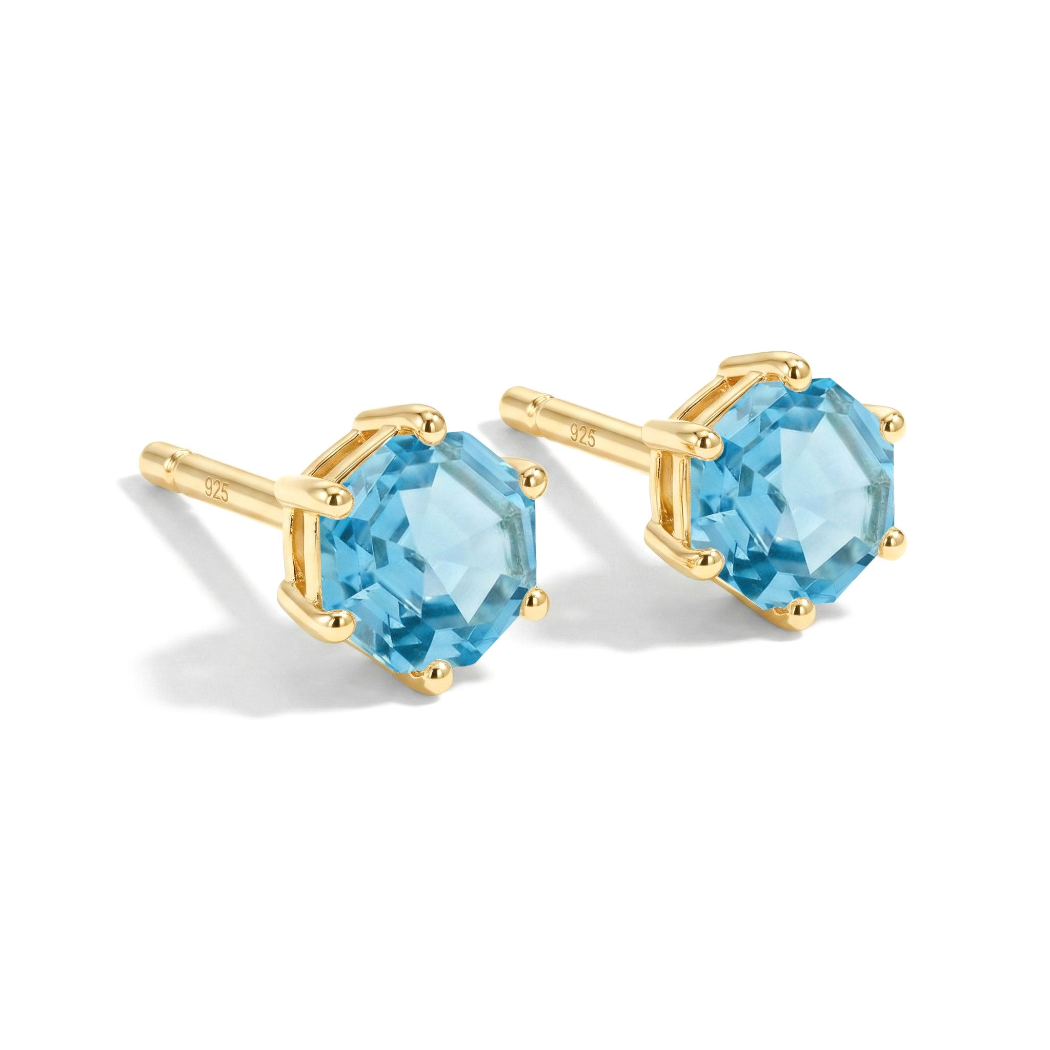 Aquamarine Hexagon Stud Earring in 925 Sterling Silver 6 MM 2ct