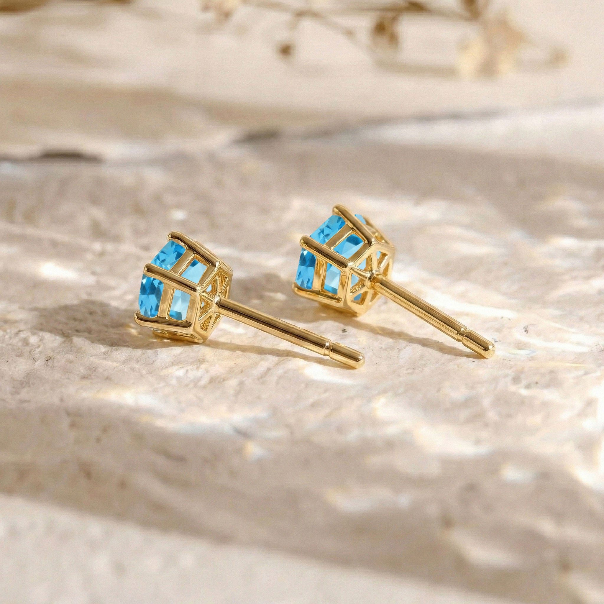 Blue Topaz Hexagon Stud Earring in 925 Sterling Silver 6 MM 2ct