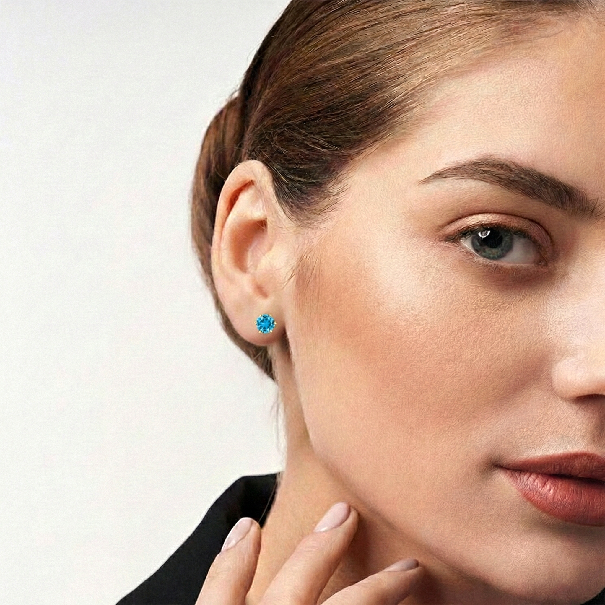 Blue Topaz Hexagon Stud Earring in 925 Sterling Silver 6 MM 2ct