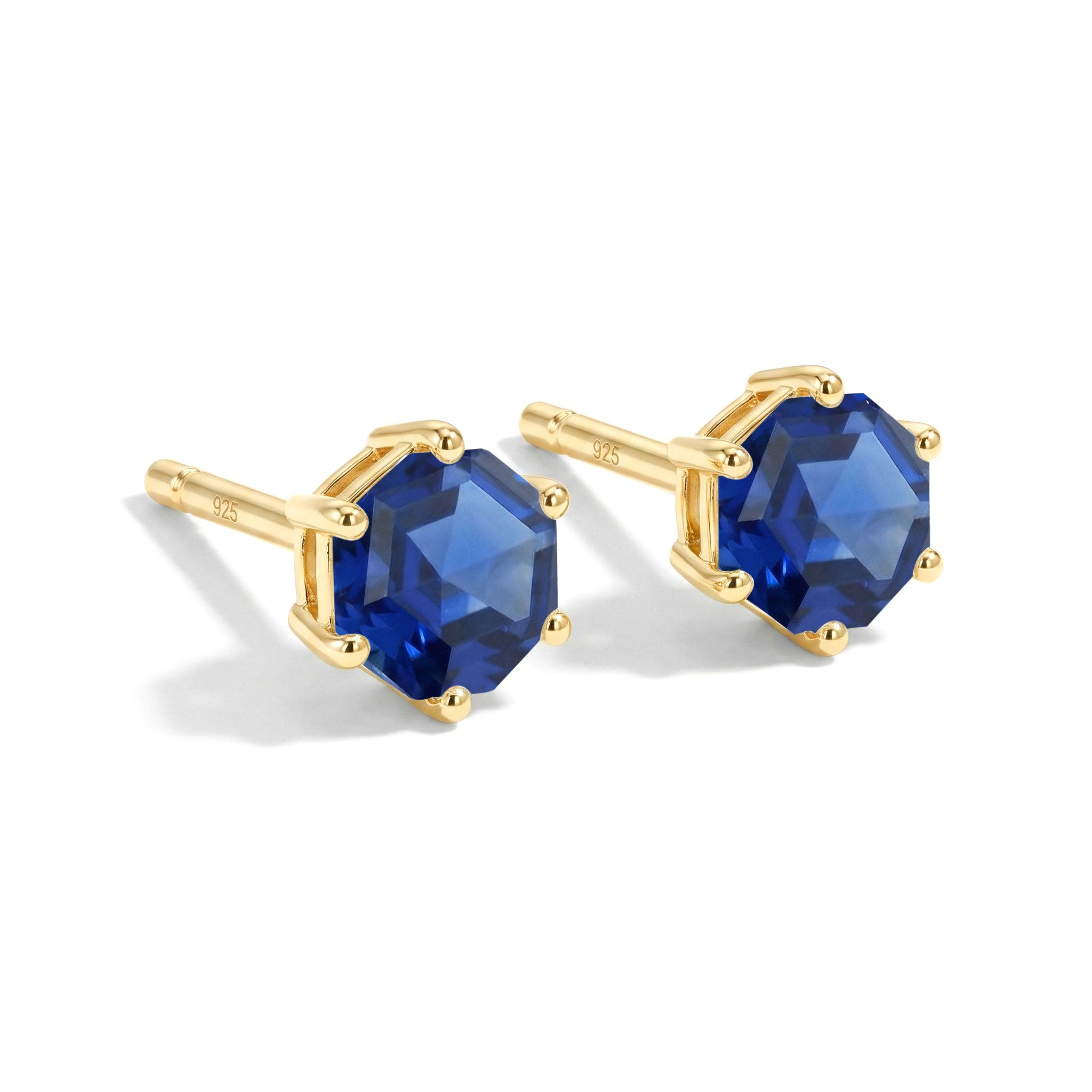 Blue Sapphire Hexagon Stud Earring in 925 Sterling Silver 6 MM 2ct