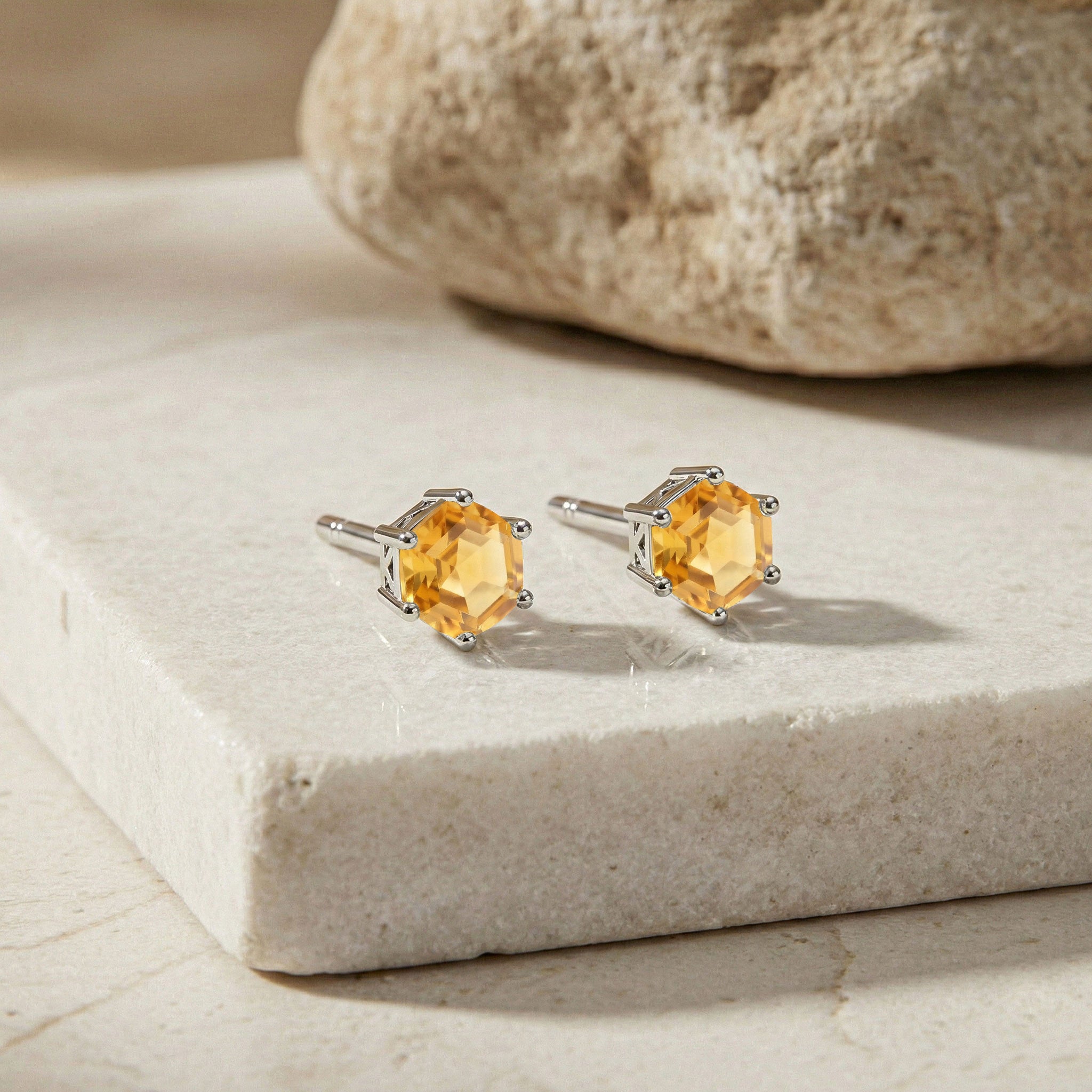 Citrine Hexagon Stud Earring in 925 Sterling Silver 6 MM 2ct