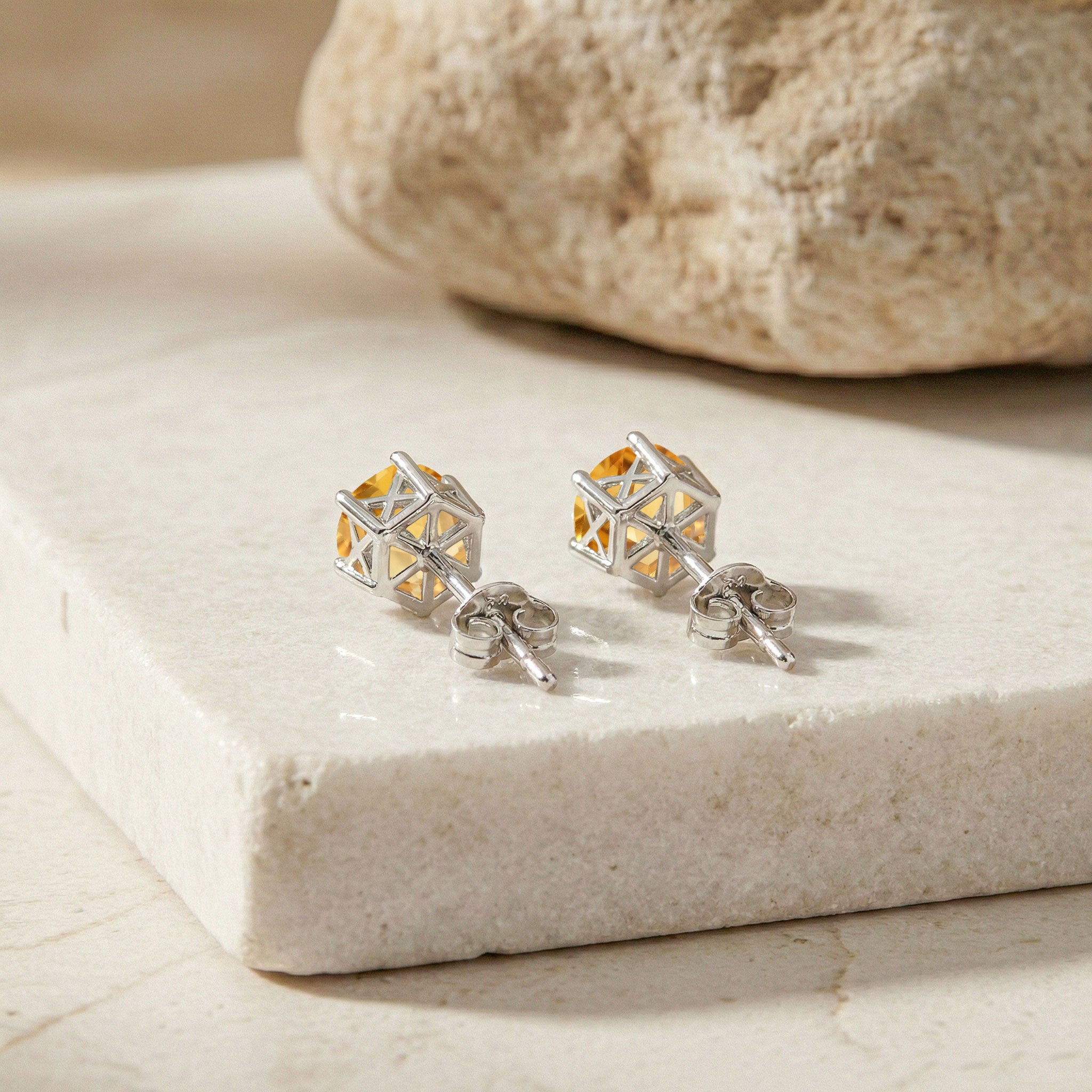 Citrine Hexagon Stud Earring in 925 Sterling Silver 6 MM 2ct