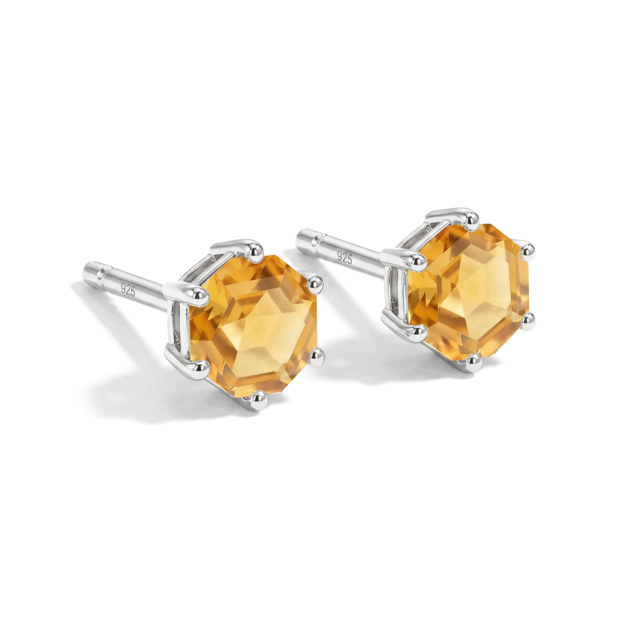 Citrine Hexagon Stud Earring in 925 Sterling Silver 6 MM 2ct