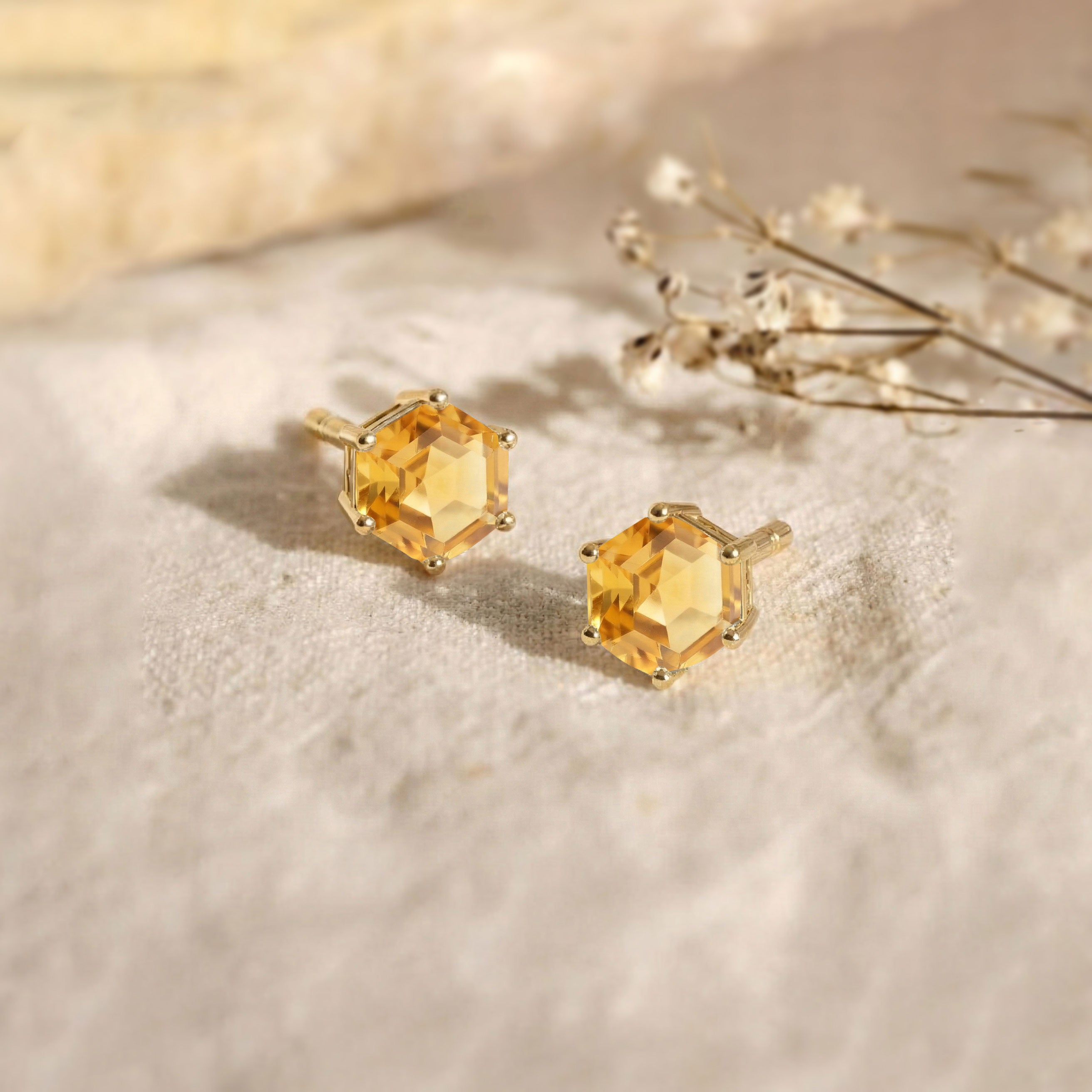 Citrine Hexagon Stud Earring in 925 Sterling Silver 6 MM 2ct