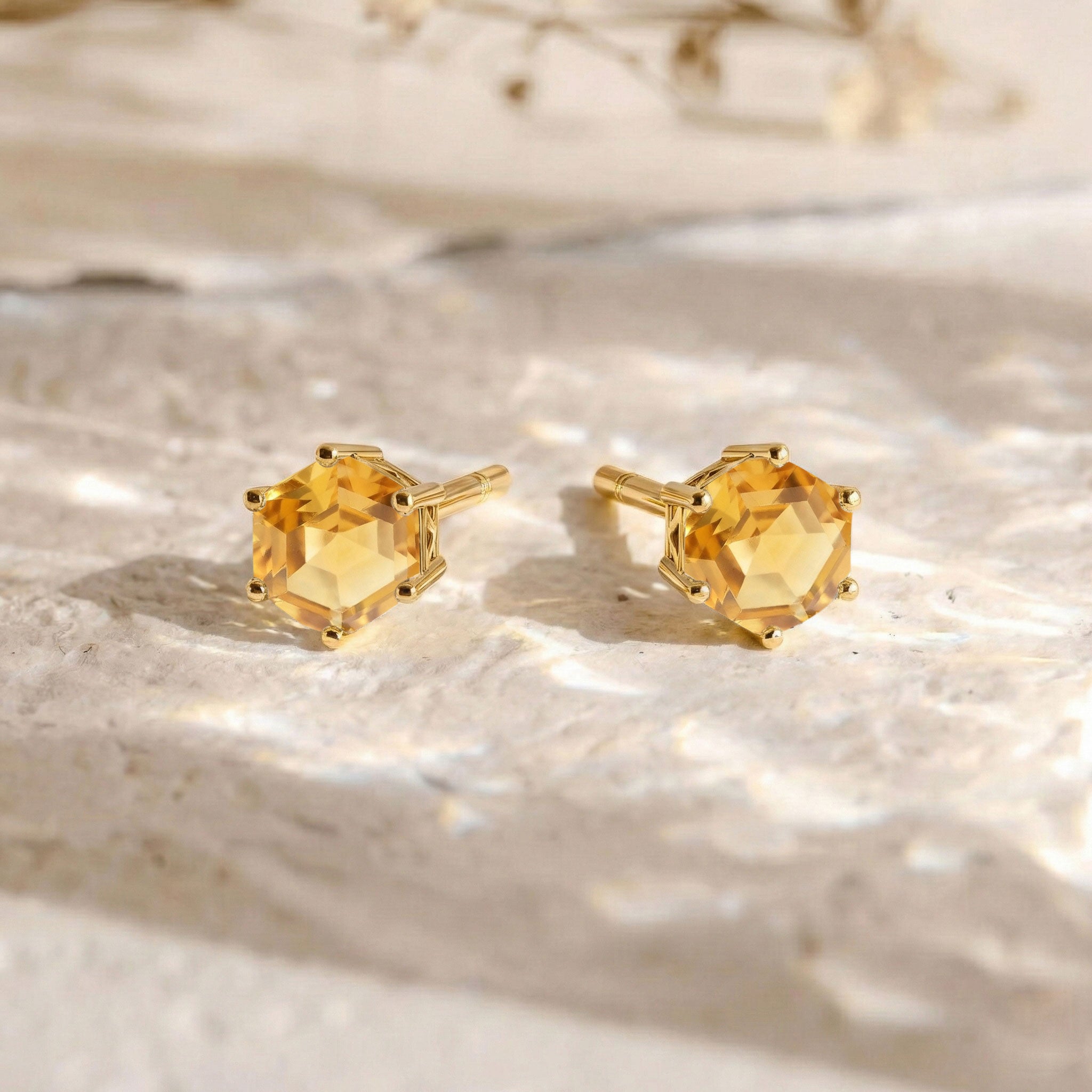 Citrine Hexagon Stud Earring in 925 Sterling Silver 6 MM 2ct