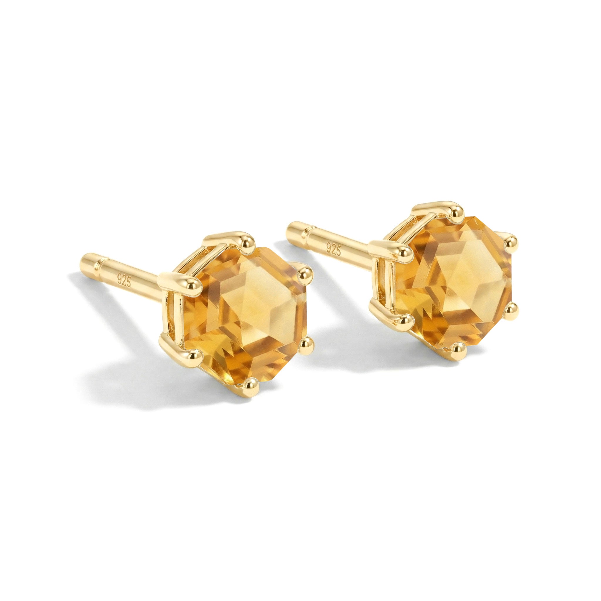 Citrine Hexagon Stud Earring in 925 Sterling Silver 6 MM 2ct
