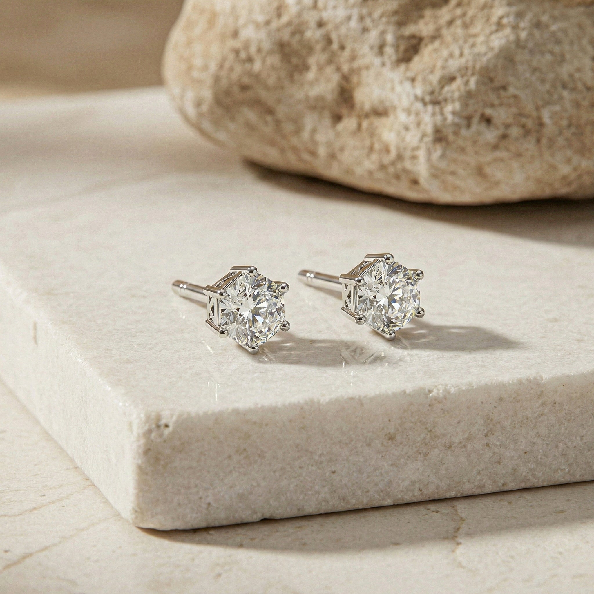 Sterling silver cubic zirconia earrings hexagon design