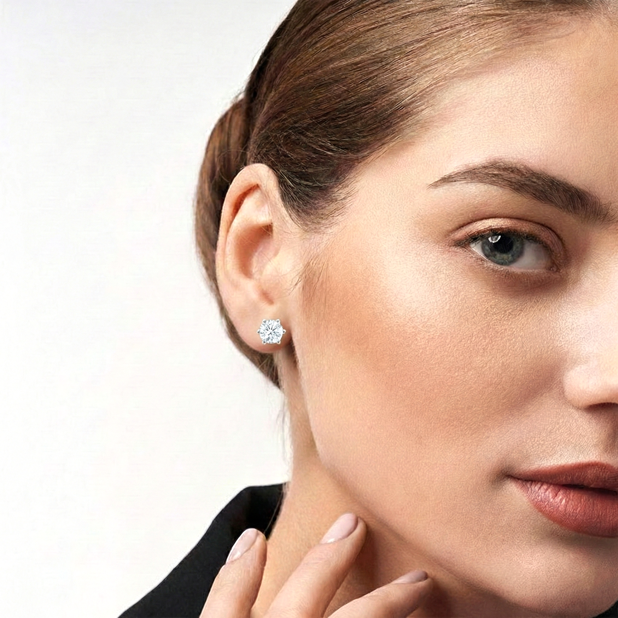 Simulated diamond CZ Hexagon Stud Earring in 925 Sterling Silver 6 MM 2ct