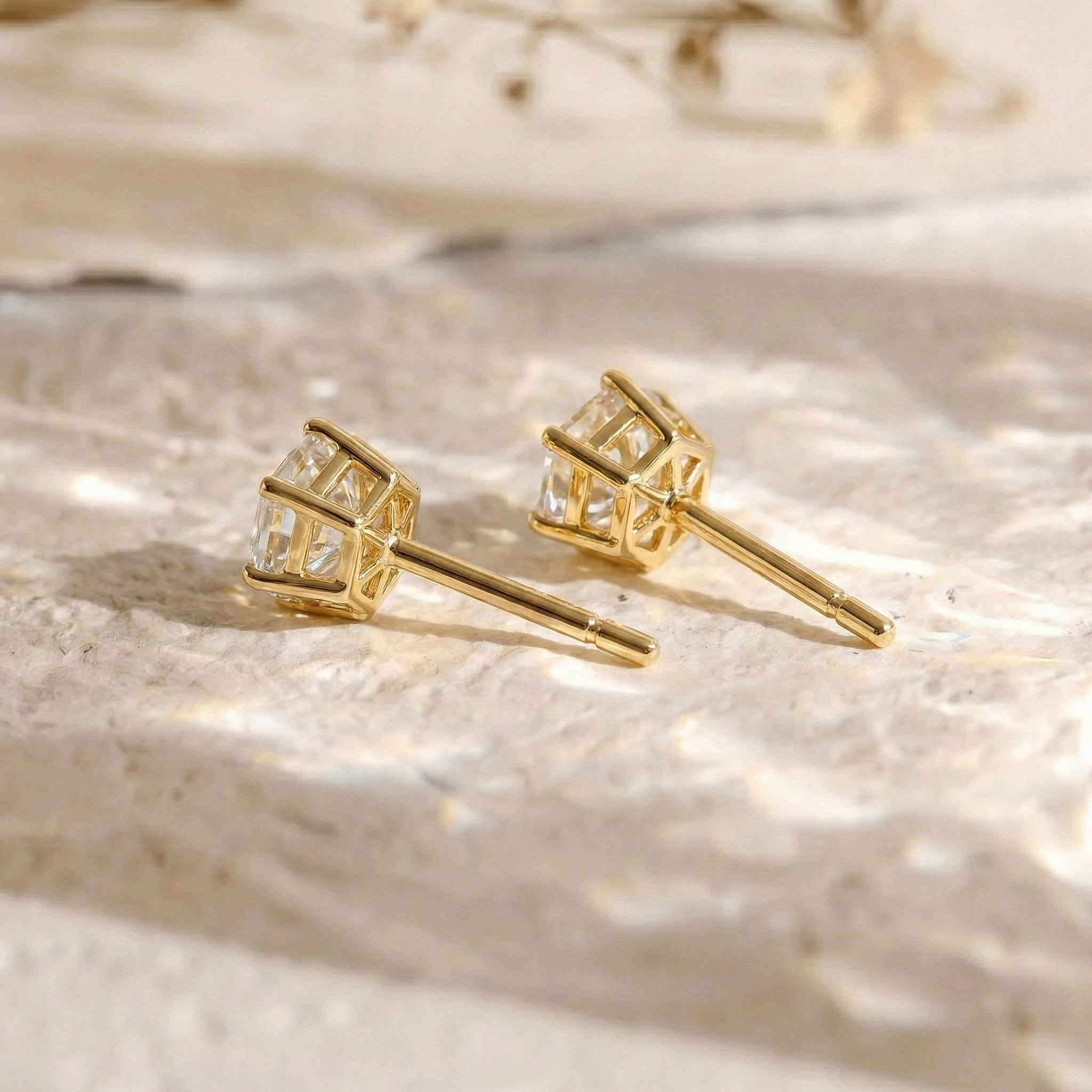 Simulated diamond CZ Hexagon Stud Earring in 925 Sterling Silver 6 MM 2ct