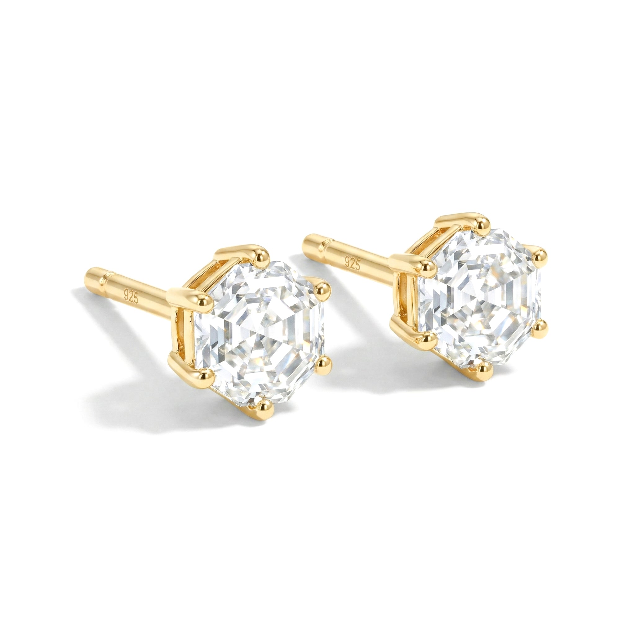 Simulated diamond CZ Hexagon Stud Earring in 925 Sterling Silver 6 MM 2ct