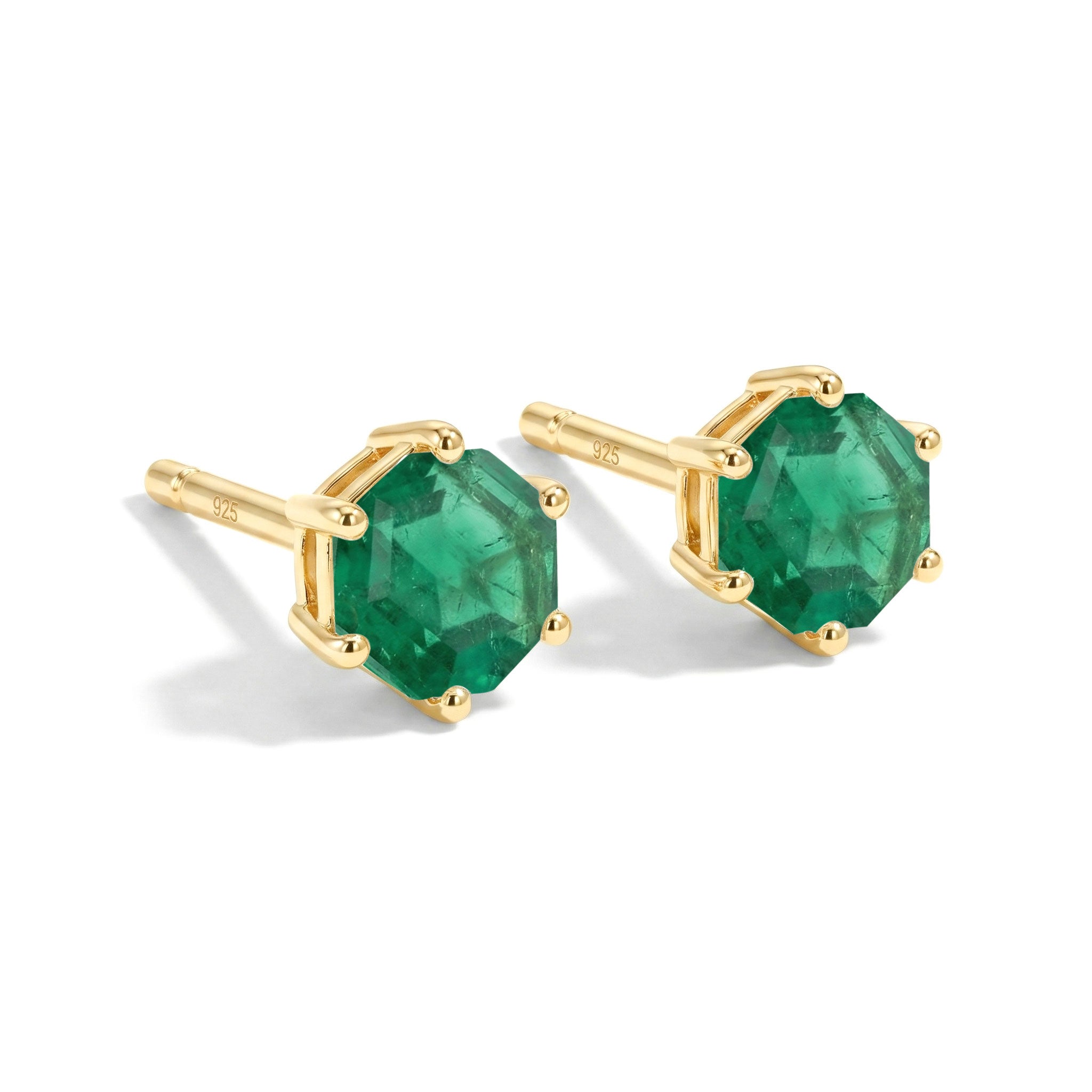 Emerald Hexagon Stud Earring in 925 Sterling Silver 6 MM 2ct