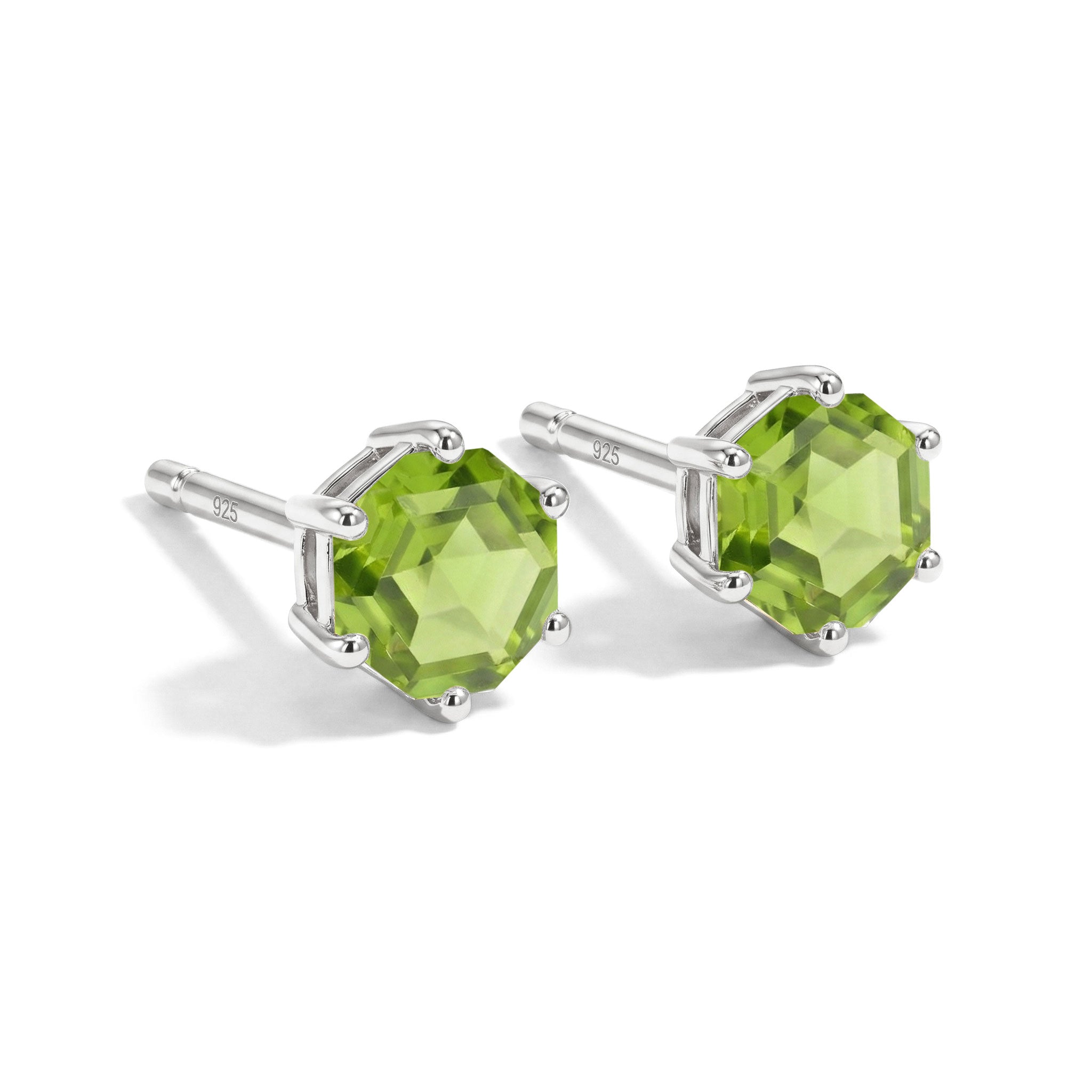 Peridot Hexagon Stud Earring in 925 Sterling Silver 6 MM 2ct