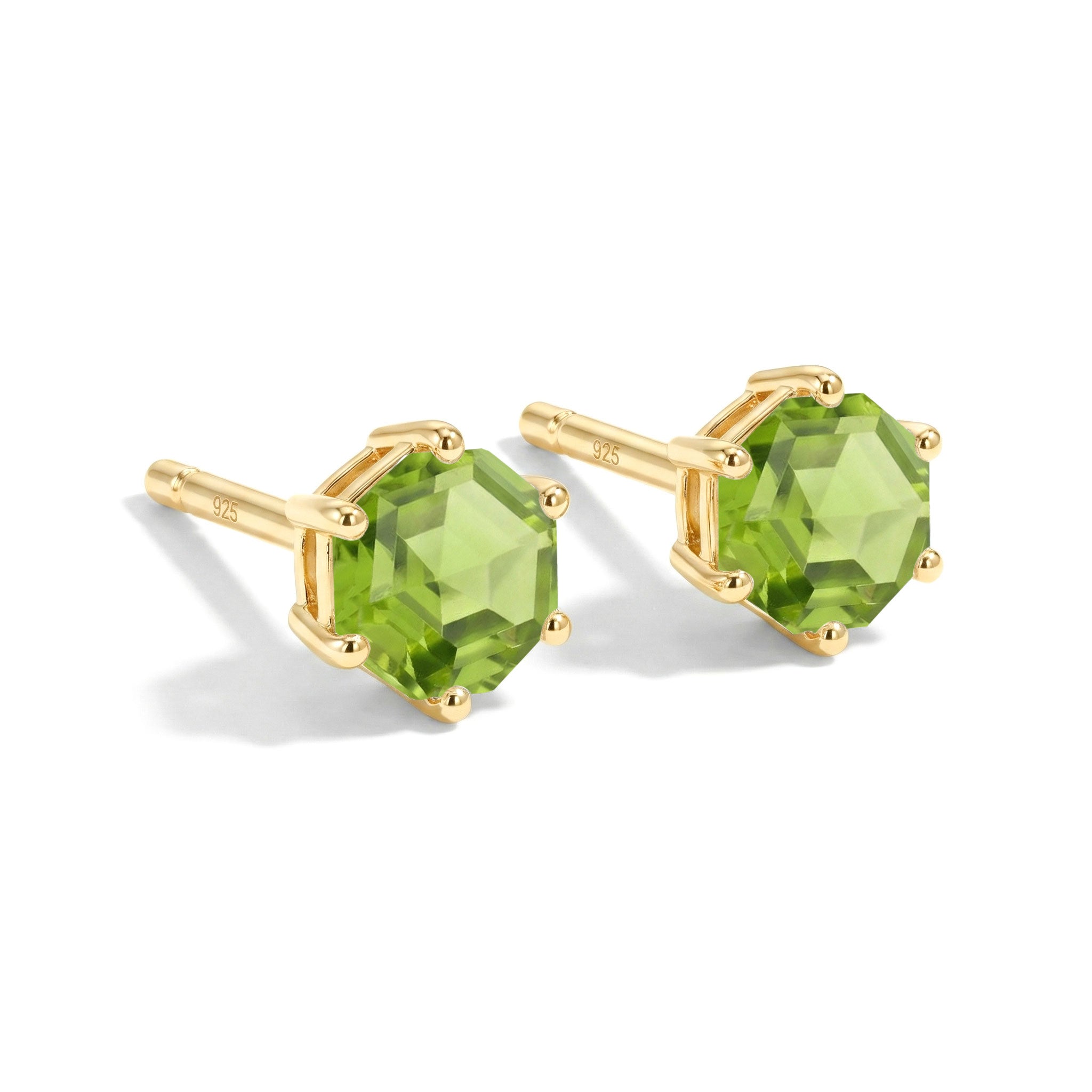 Peridot Hexagon Stud Earring in 925 Sterling Silver 6 MM 2ct