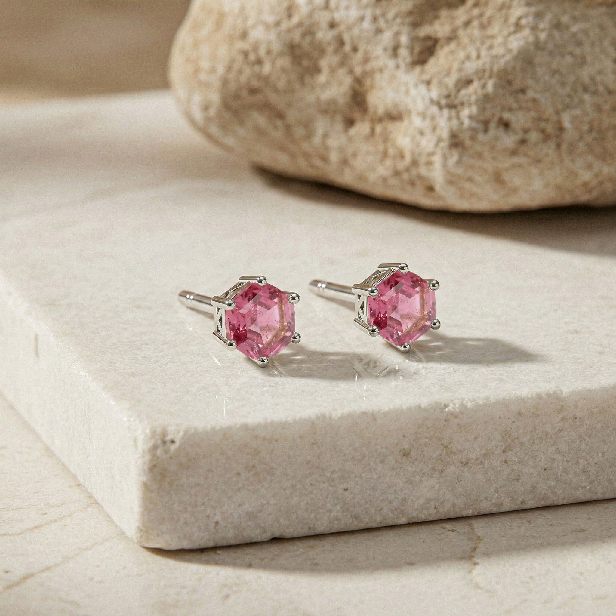 Tourmaline Hexagon Stud Earring in 925 Sterling Silver 6 MM 2ct