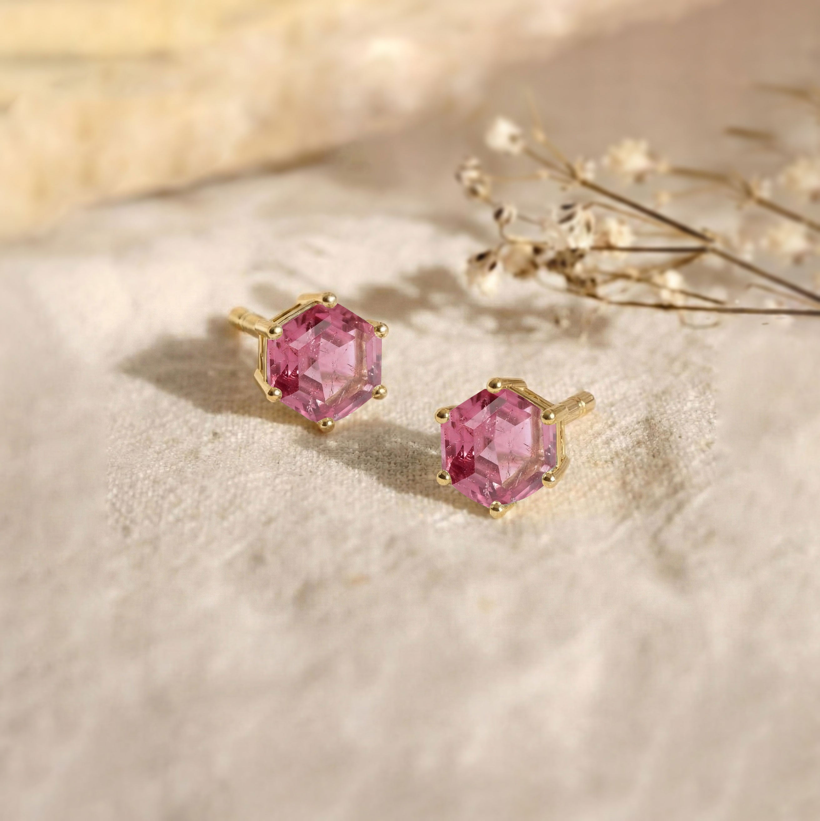 Tourmaline Hexagon Stud Earring in 925 Sterling Silver 6 MM 2ct