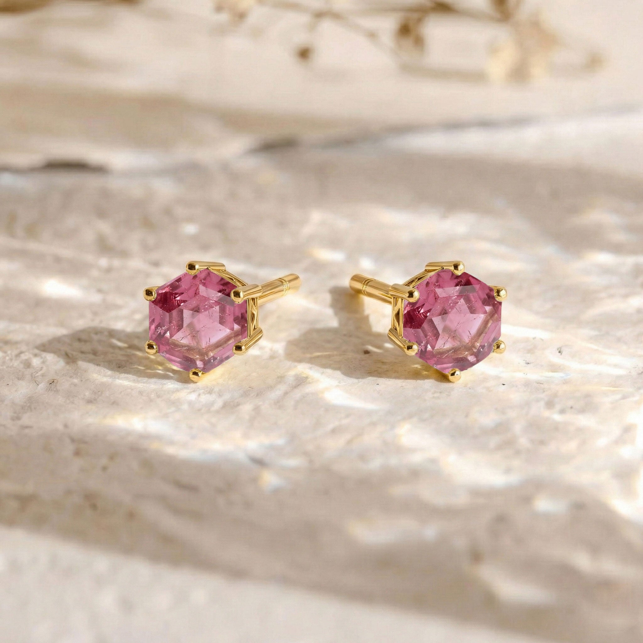Tourmaline Hexagon Stud Earring in 925 Sterling Silver 6 MM 2ct