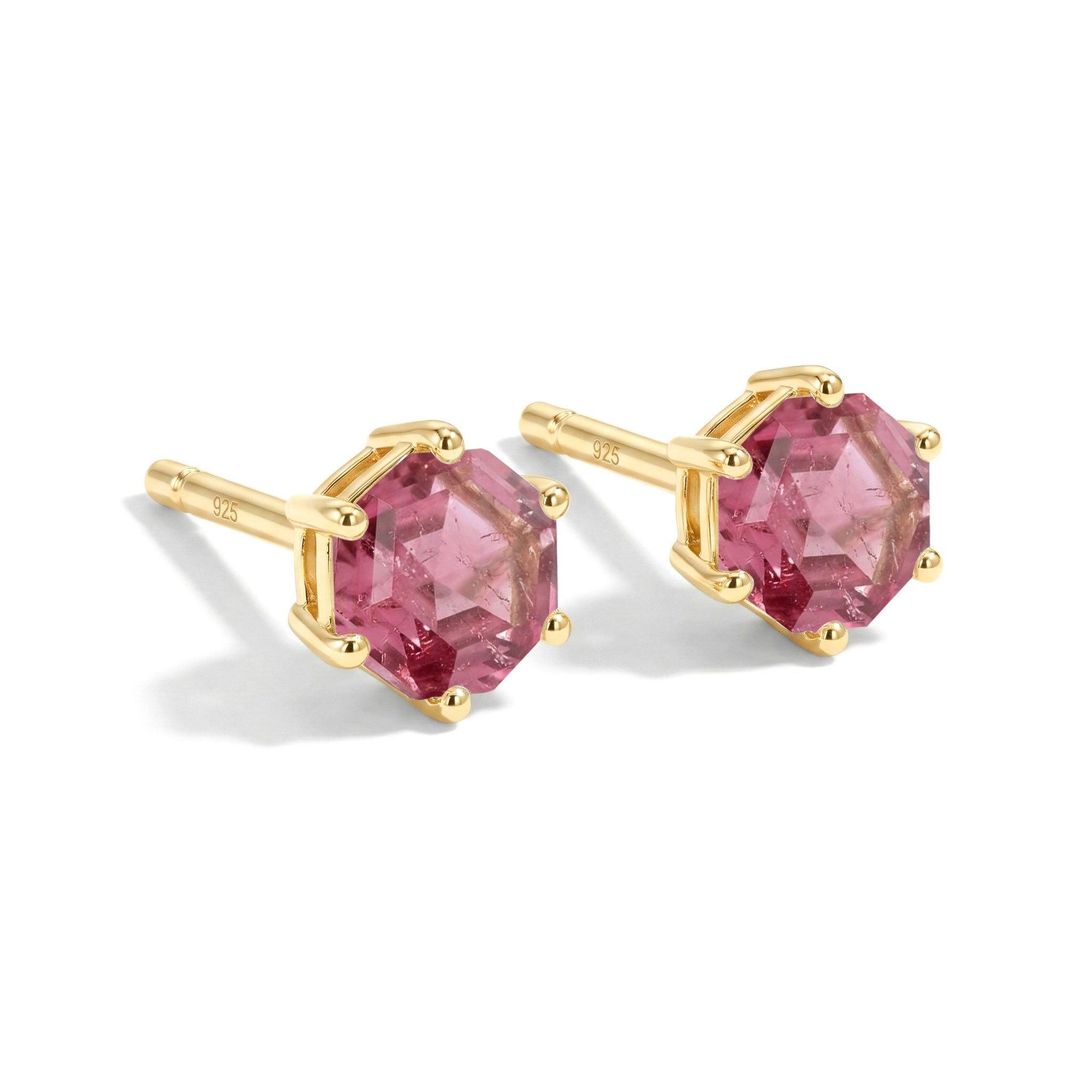 Tourmaline Hexagon Stud Earring in 925 Sterling Silver 6 MM 2ct