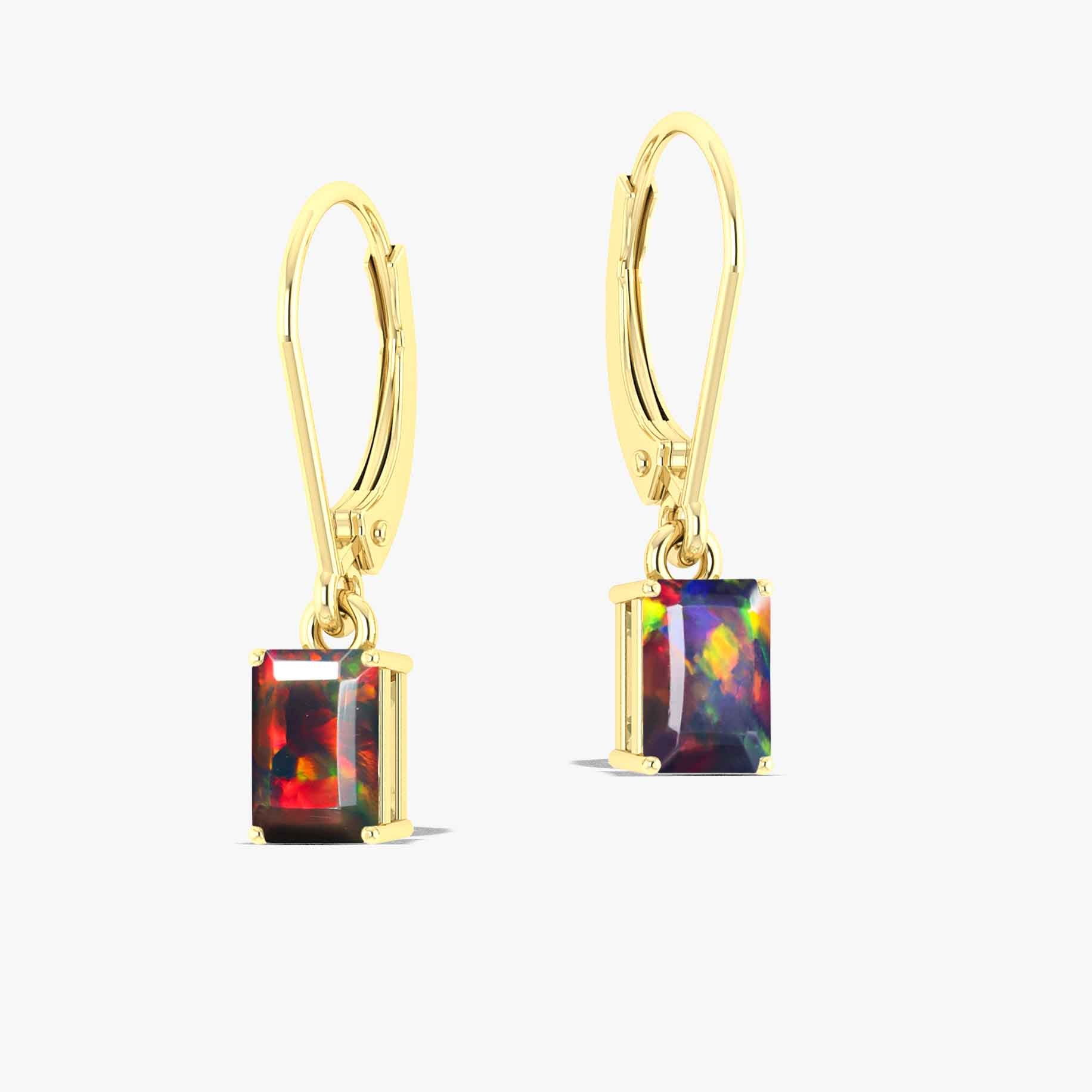 Black Fire Opal Octagon Drop Dangle Earrings