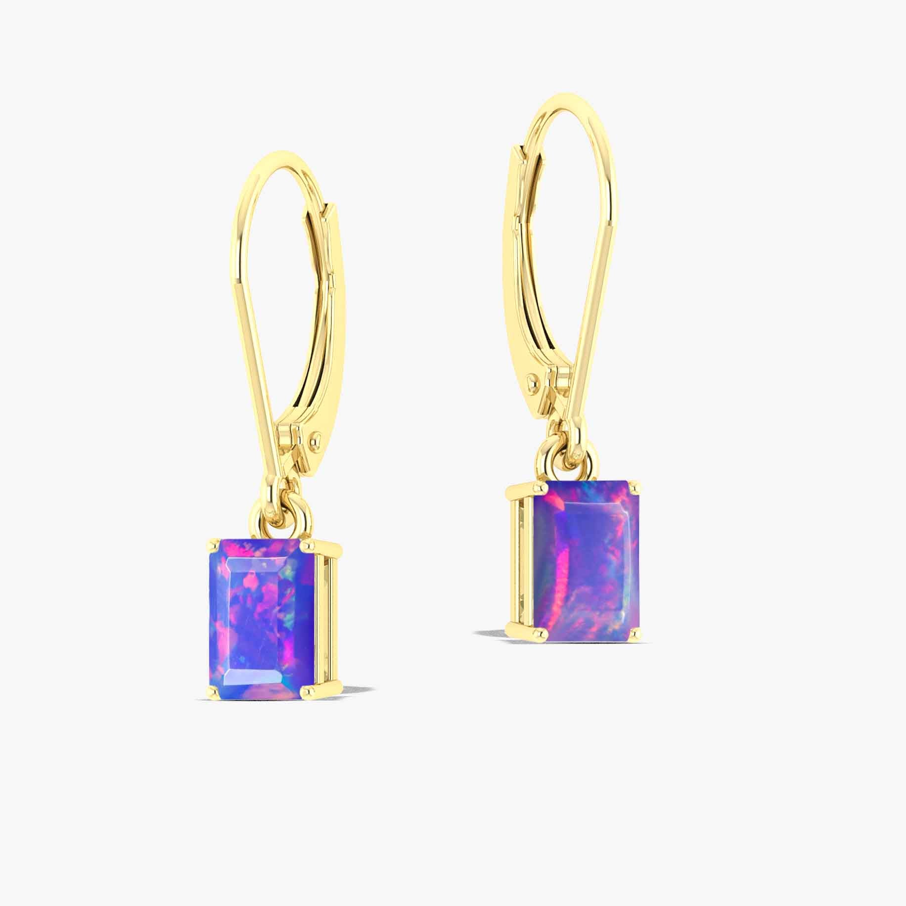 Lavender Fire Opal Octagon Drop Dangle Earrings