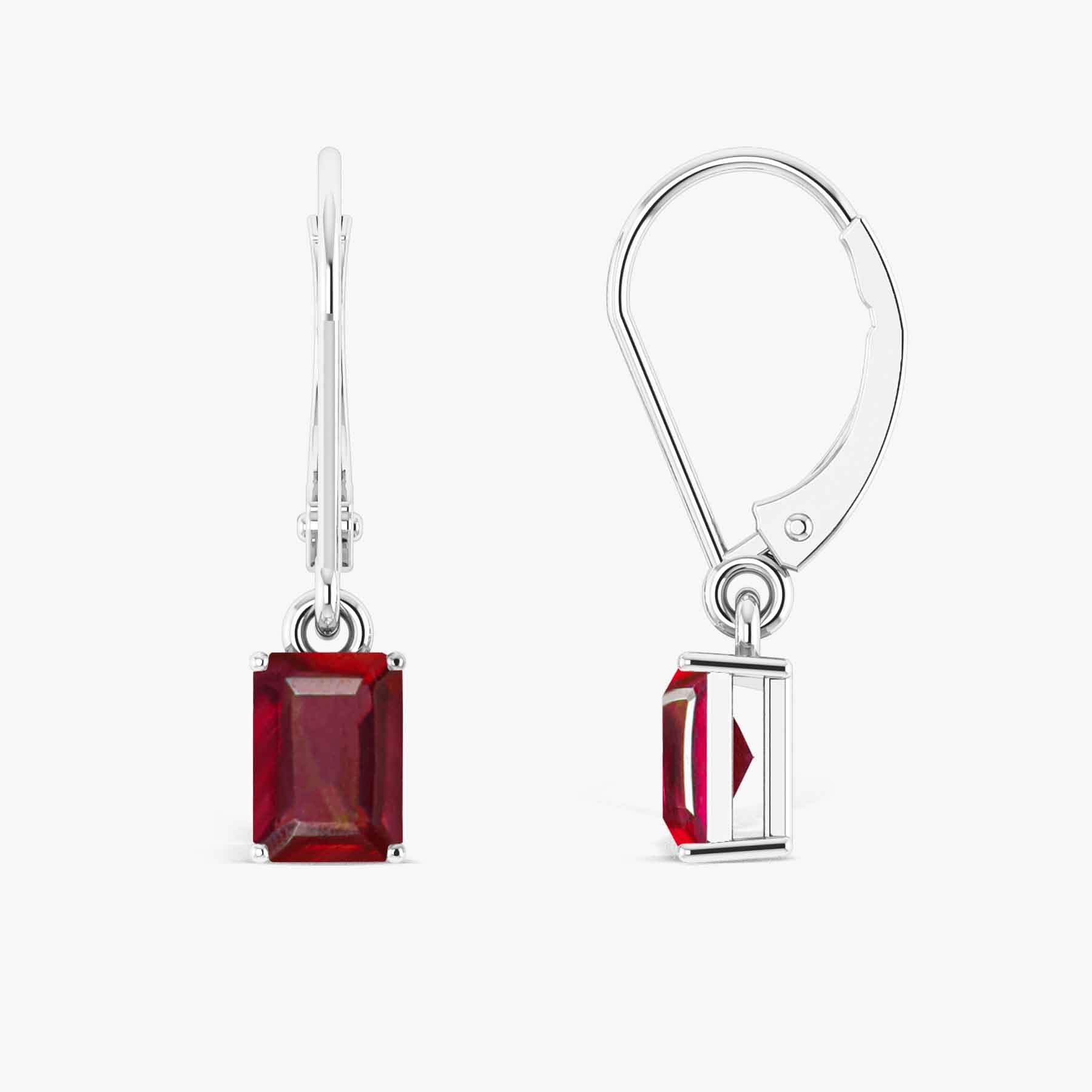 Red Ruby Octagon Stone Drop Dangle Earrings