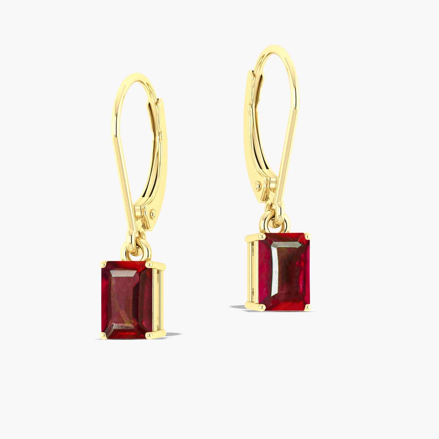 Red Ruby Octagon Stone Drop Dangle Earrings