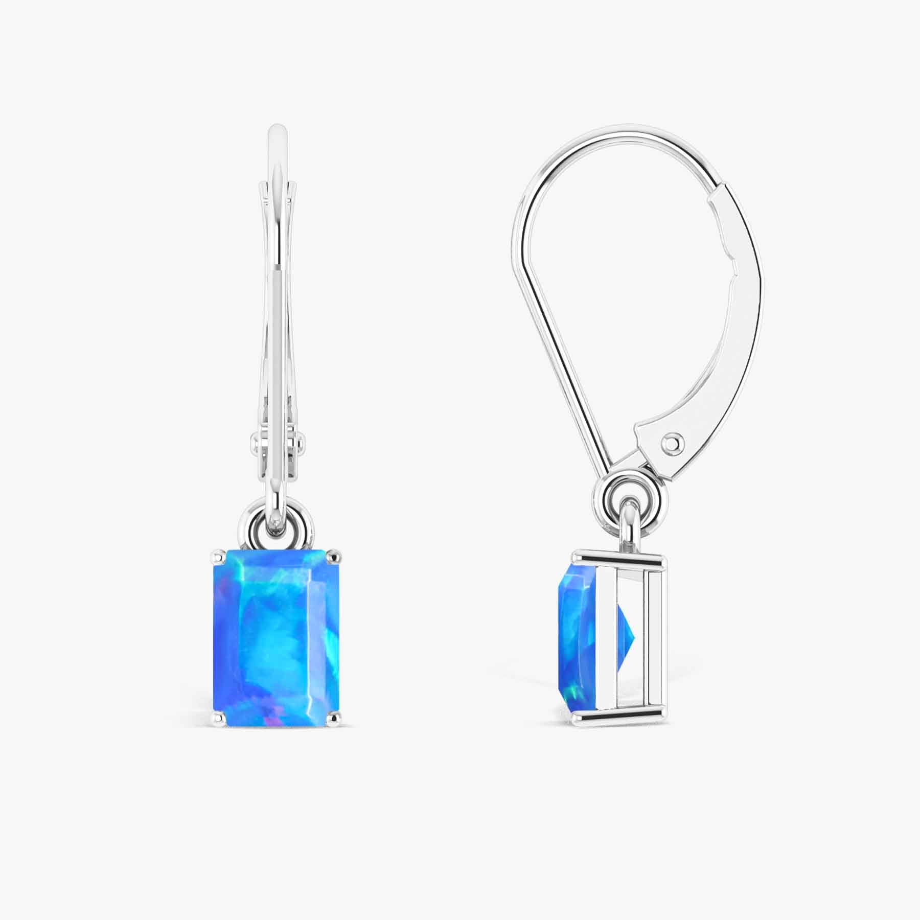 Blue Fire Opal Octagon Drop Dangle Earrings
