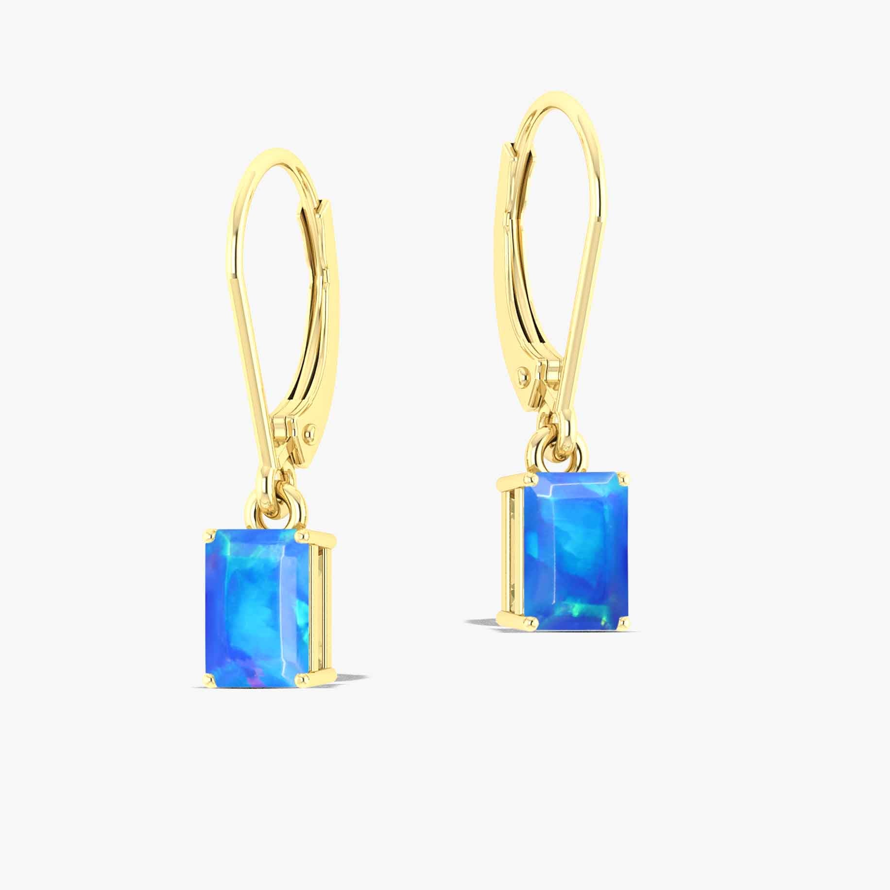 Blue Fire Opal Octagon Drop Dangle Earrings