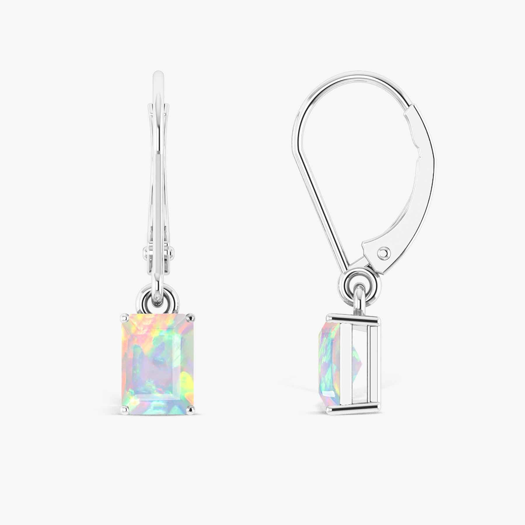 White Fire Opal Octagon Drop Dangle Earrings