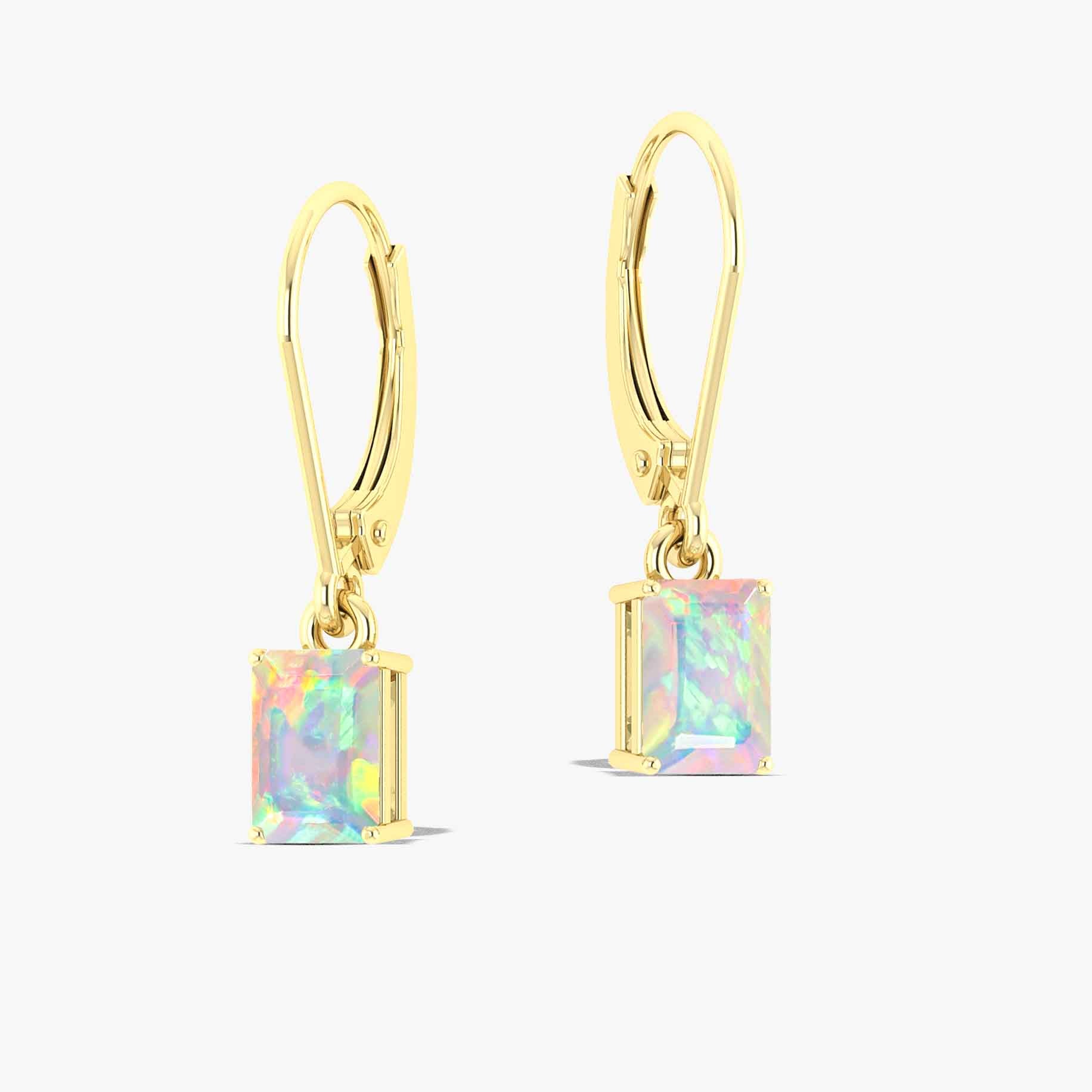White Fire Opal Octagon Drop Dangle Earrings