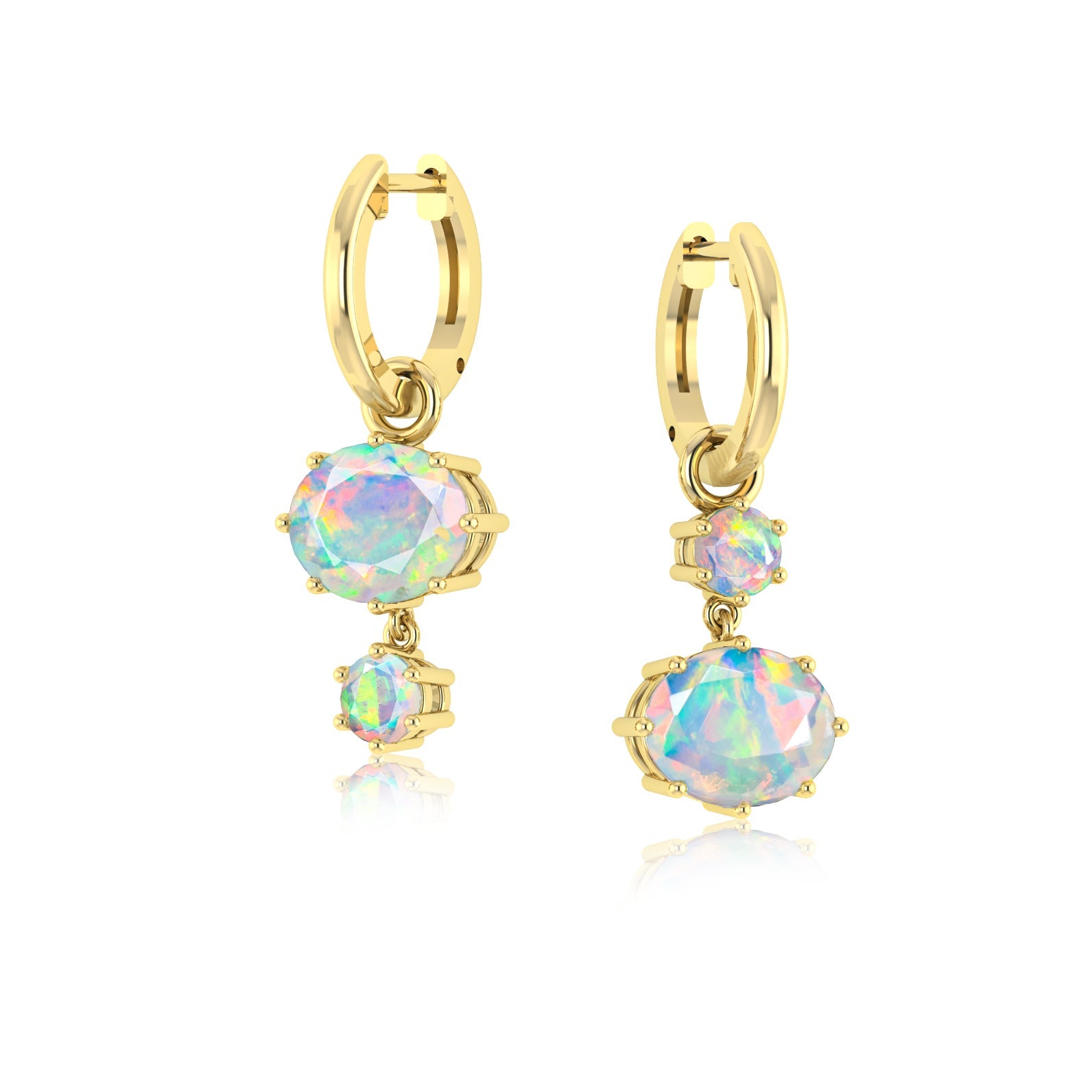 White Fire Opal Dual Round Stone Hoop Earrings