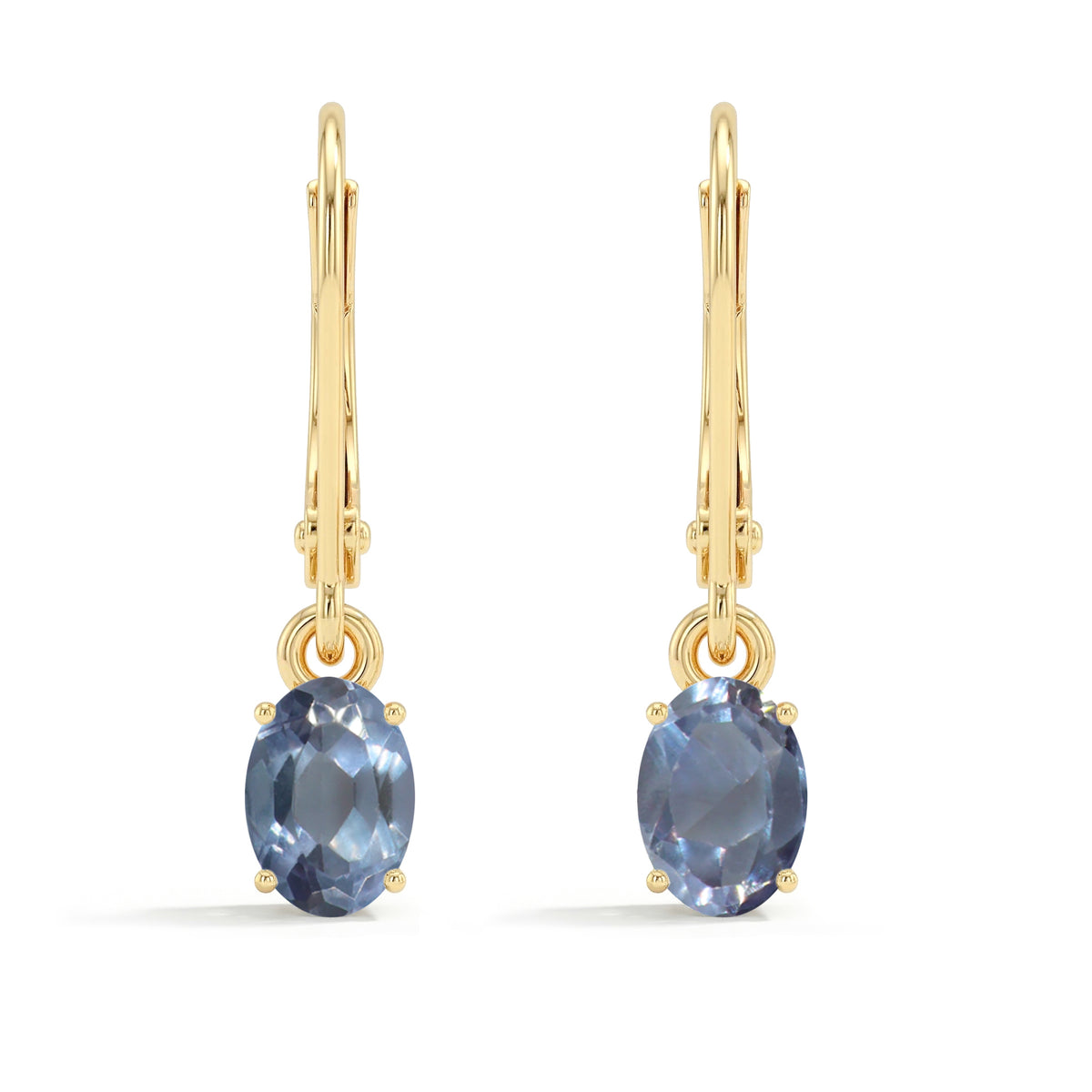 Alexandrite Dangle Drop Earrings | 14K Gold Plated Jewelry | Timeless June Birthstone Anniversary Gift for Wife