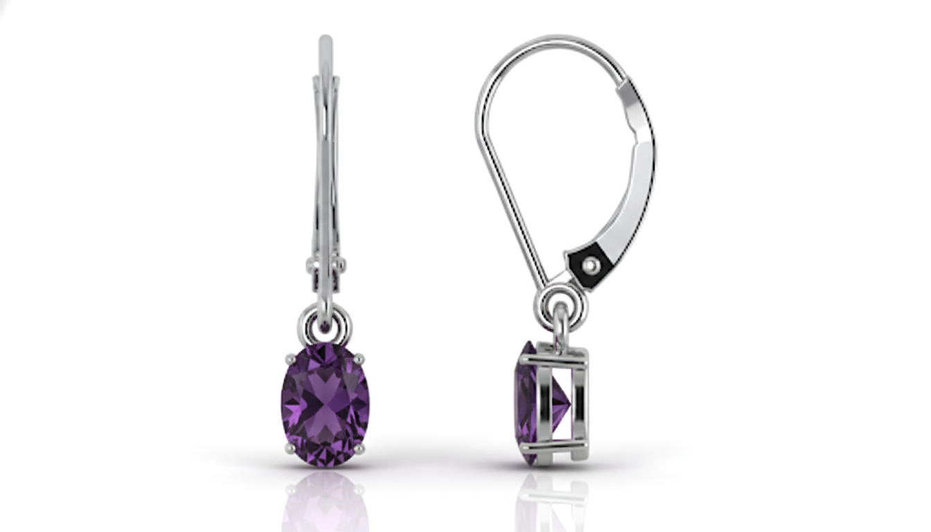 Amethyst Oval Dangle Earring in 925 Sterling Silver 8X6 MM 2.4ct
